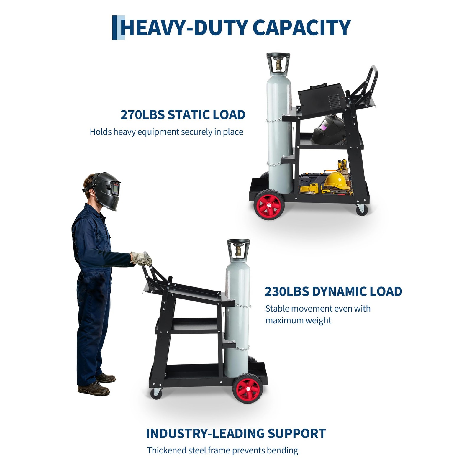 Welding Cart ,3-Tier Heavy Duty Rolling Welder Cart for TIG ,MIG ,Plasma Cutter