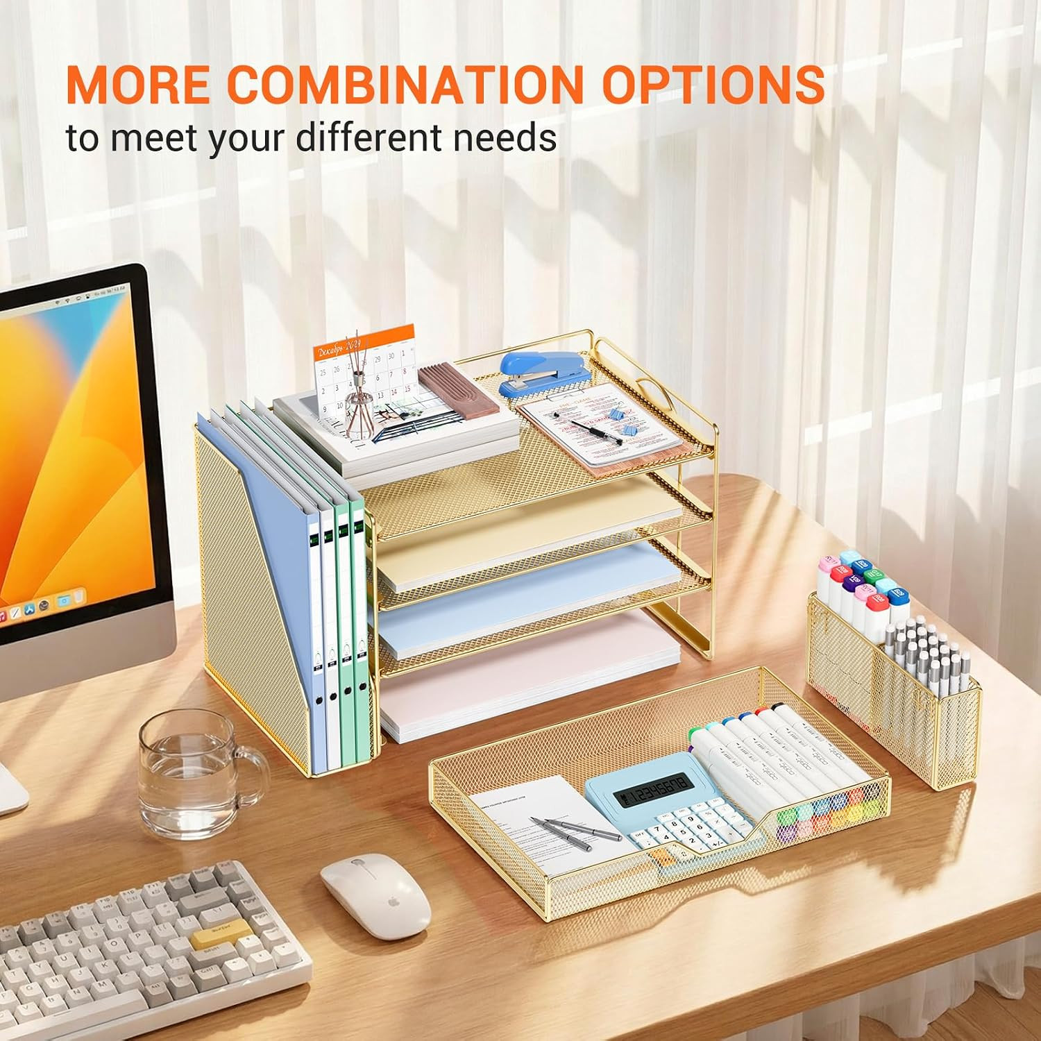 Desk Organizers and Accessories, 4-Tier Desktop File Organizer with Drawer and P