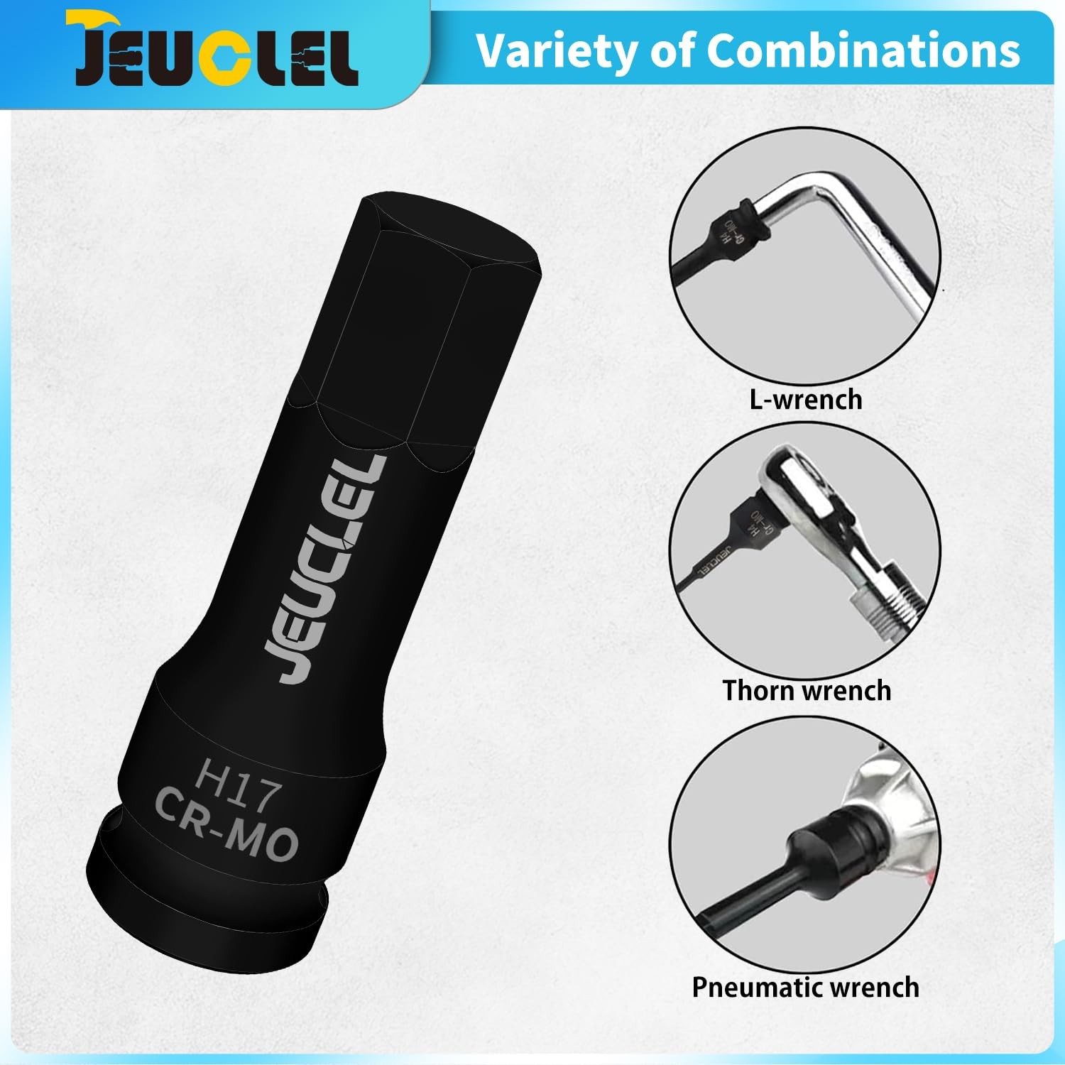 JEUCLEL 17mm Hex Impact Bit Socket, H17 1/2-Inch Drive Allen 17MM