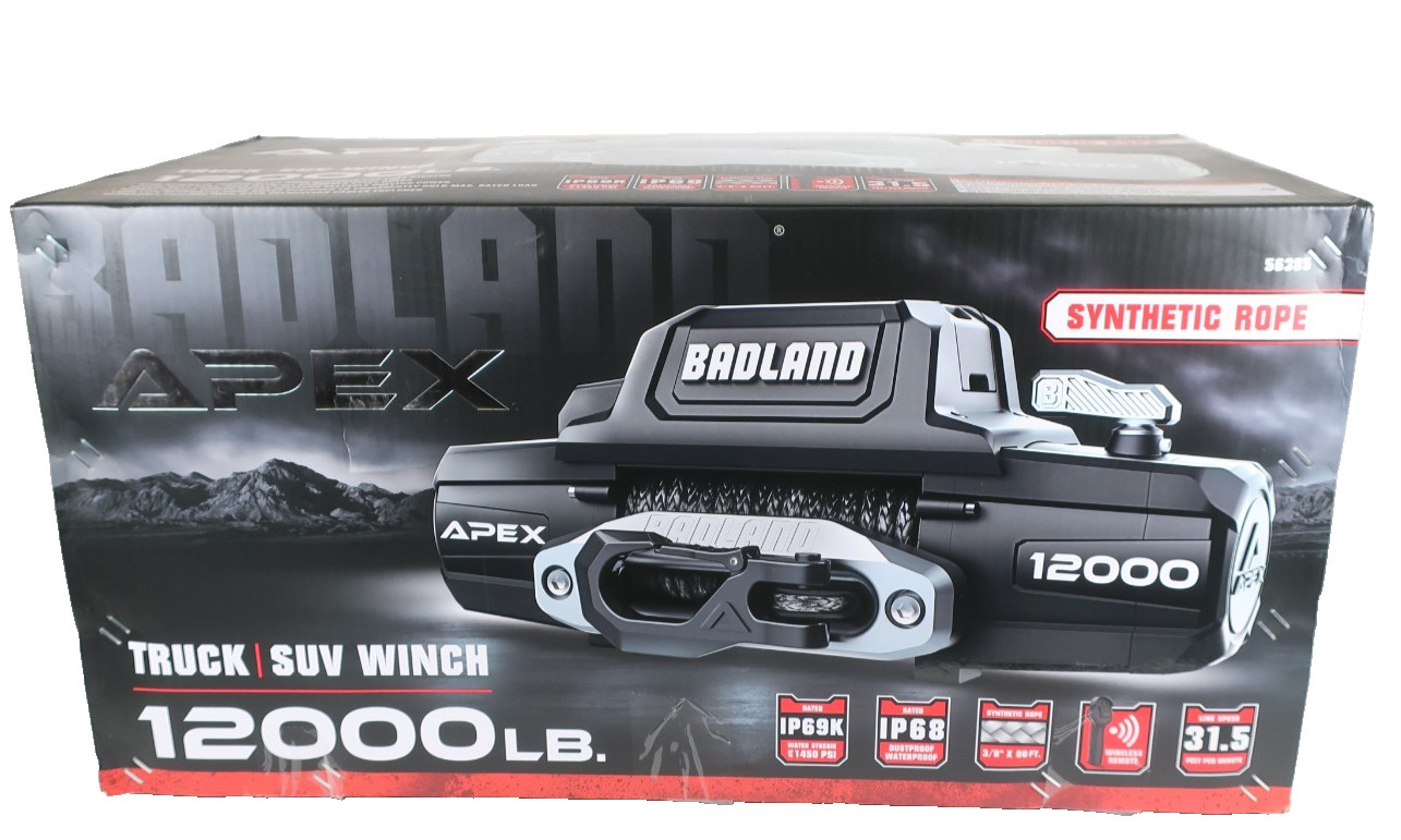 Badland APEX 12000 lb Winch Synthetic Rope Wireless Remote NEW