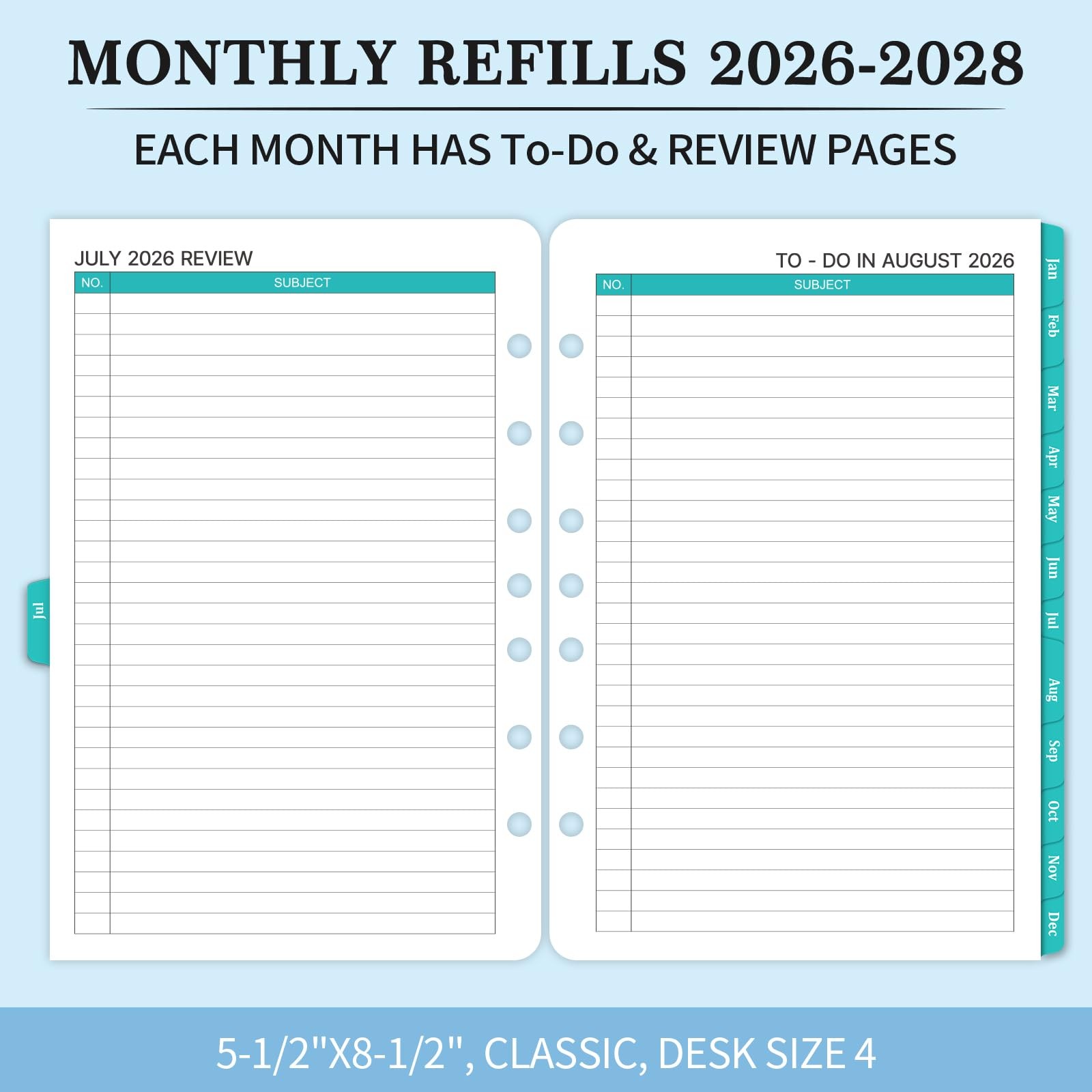 2026-2028 Monthly Planner Refill – Inserts 5-1/2″ x 8-1/2″, black