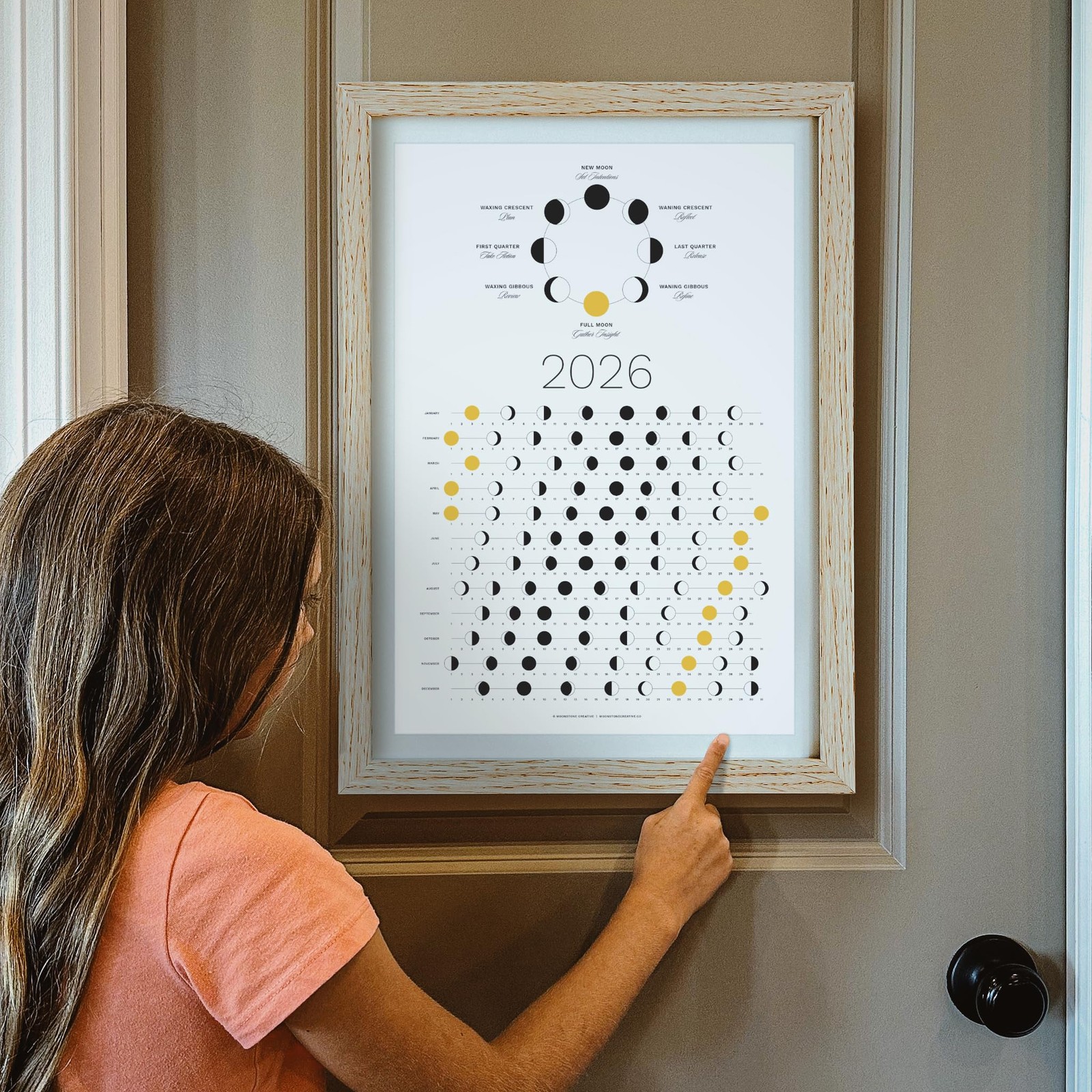 2026 Light Moon Phase Calendar (SHIPS FLAT) Hangable Lunar Wall 2026