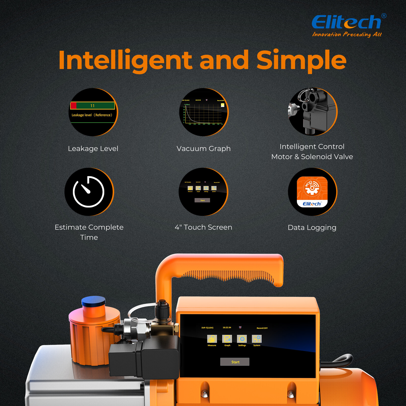 Elitech Vacuum Pump 2 Stage Intelligent HVAC Refrigerant Recharging Touch Screen