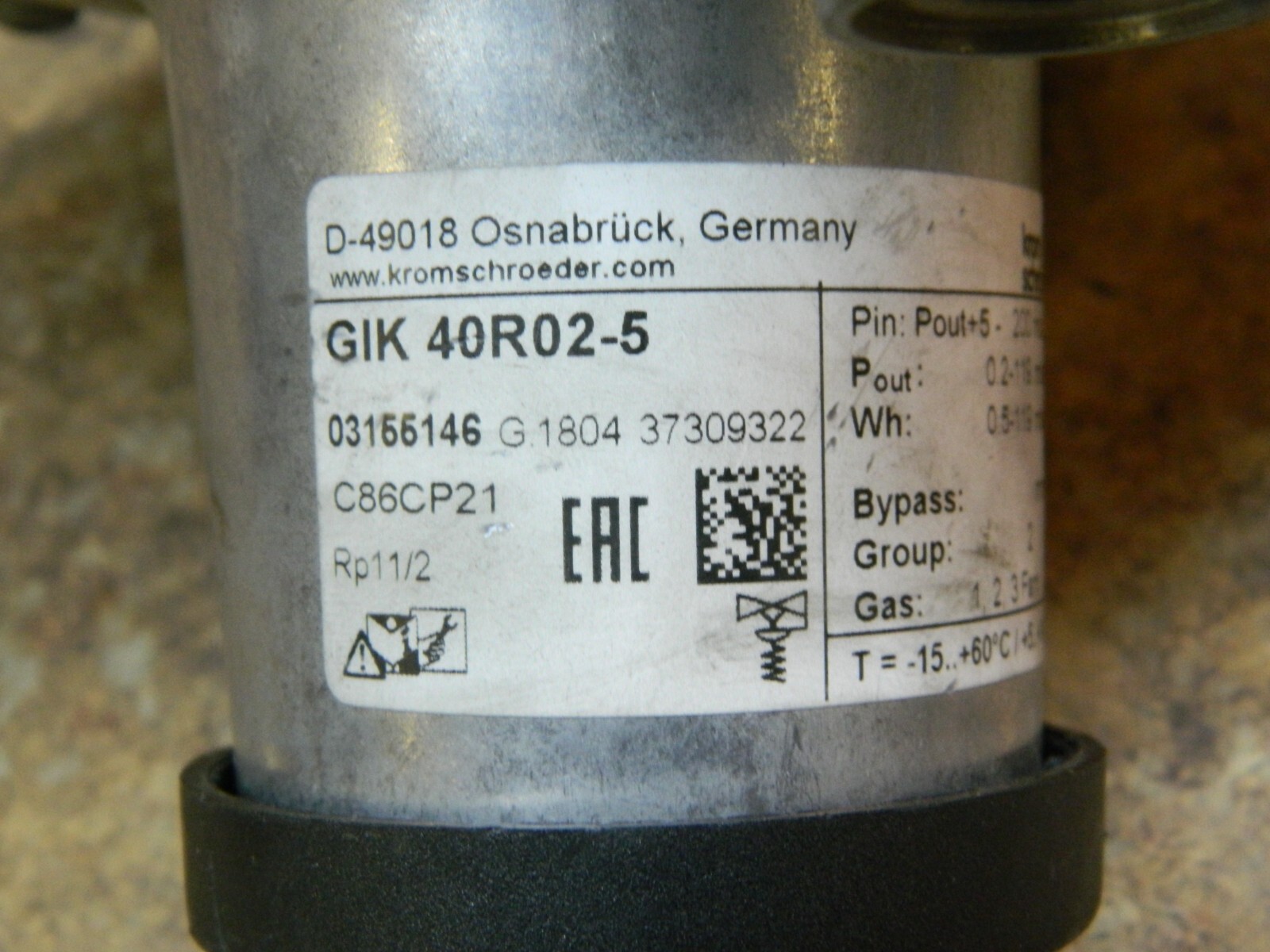 KROMSCHRODER GIK 40R02-5 Gas / Air Ratio Control *Missing Plastic Cap*