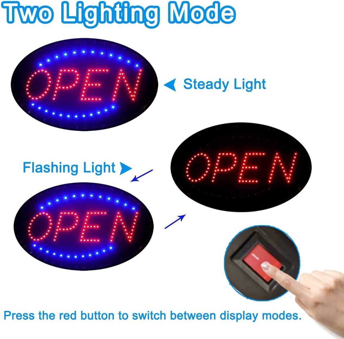 LED Open Sign 19in Neon Light Bright For Restaurant Bar Pub Store Shop Business