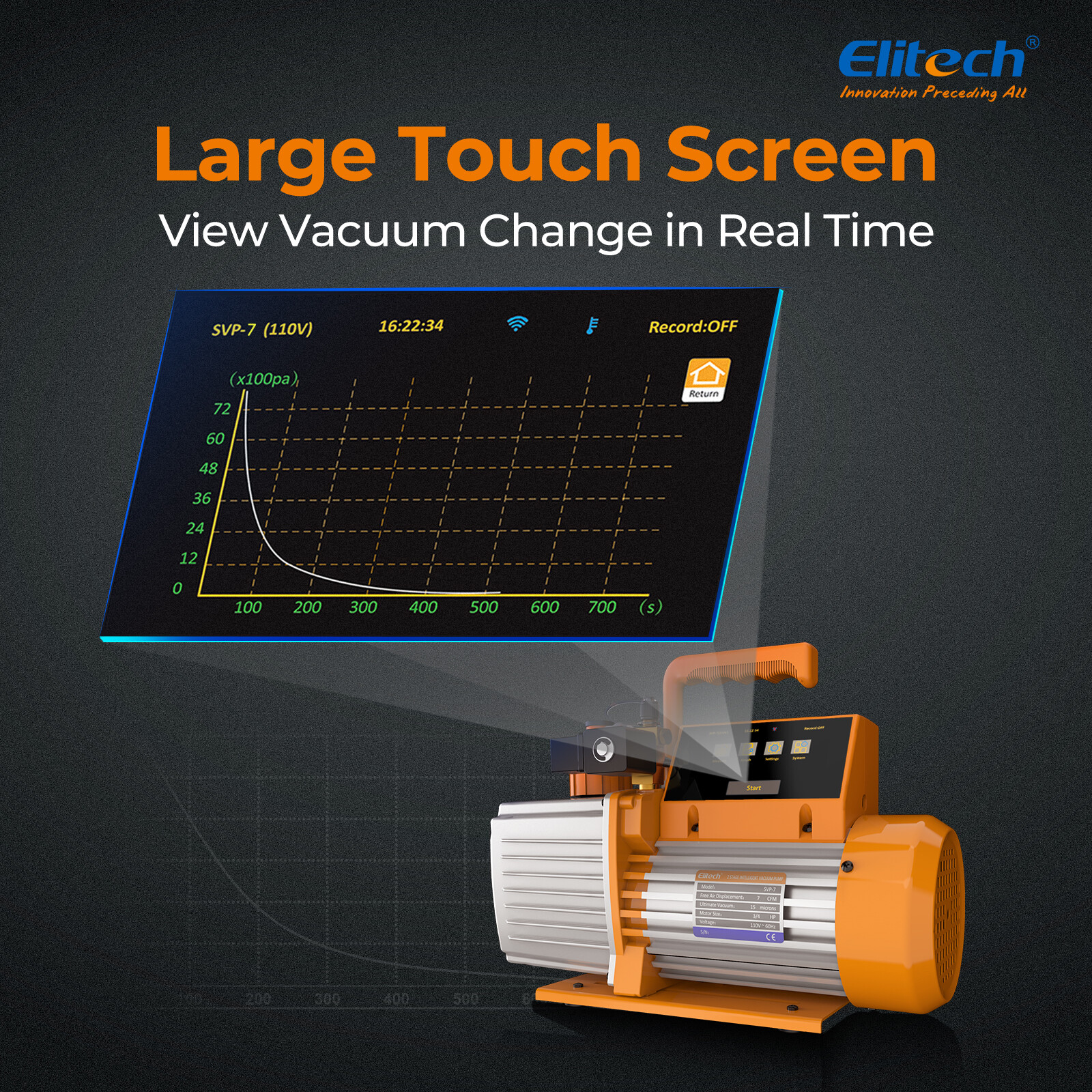 Elitech Vacuum Pump 2 Stage Intelligent HVAC Refrigerant Recharging Touch Screen