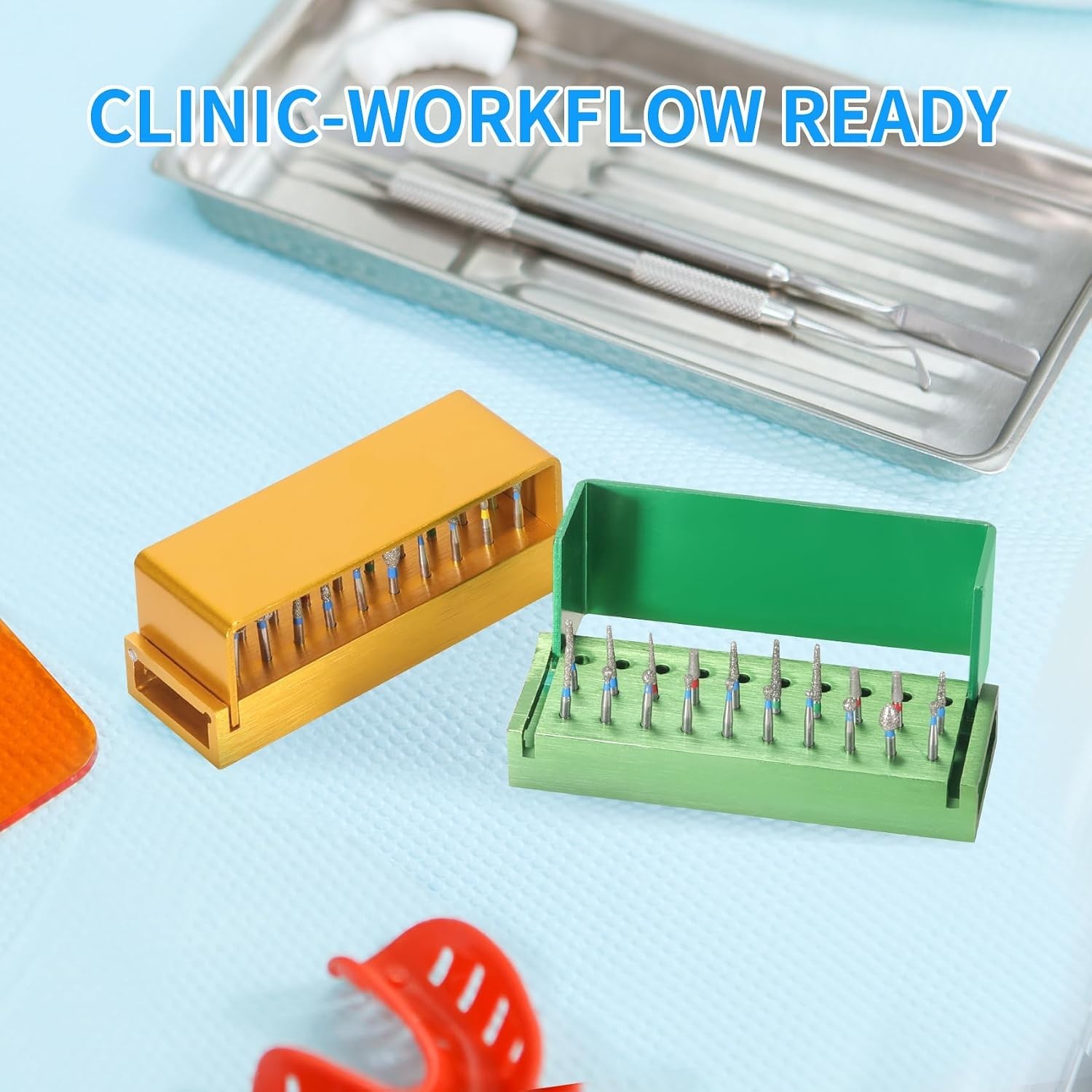 Gold Aluminum Dental Bur Holders – High-Speed Drill Storage with Flip-Top Access