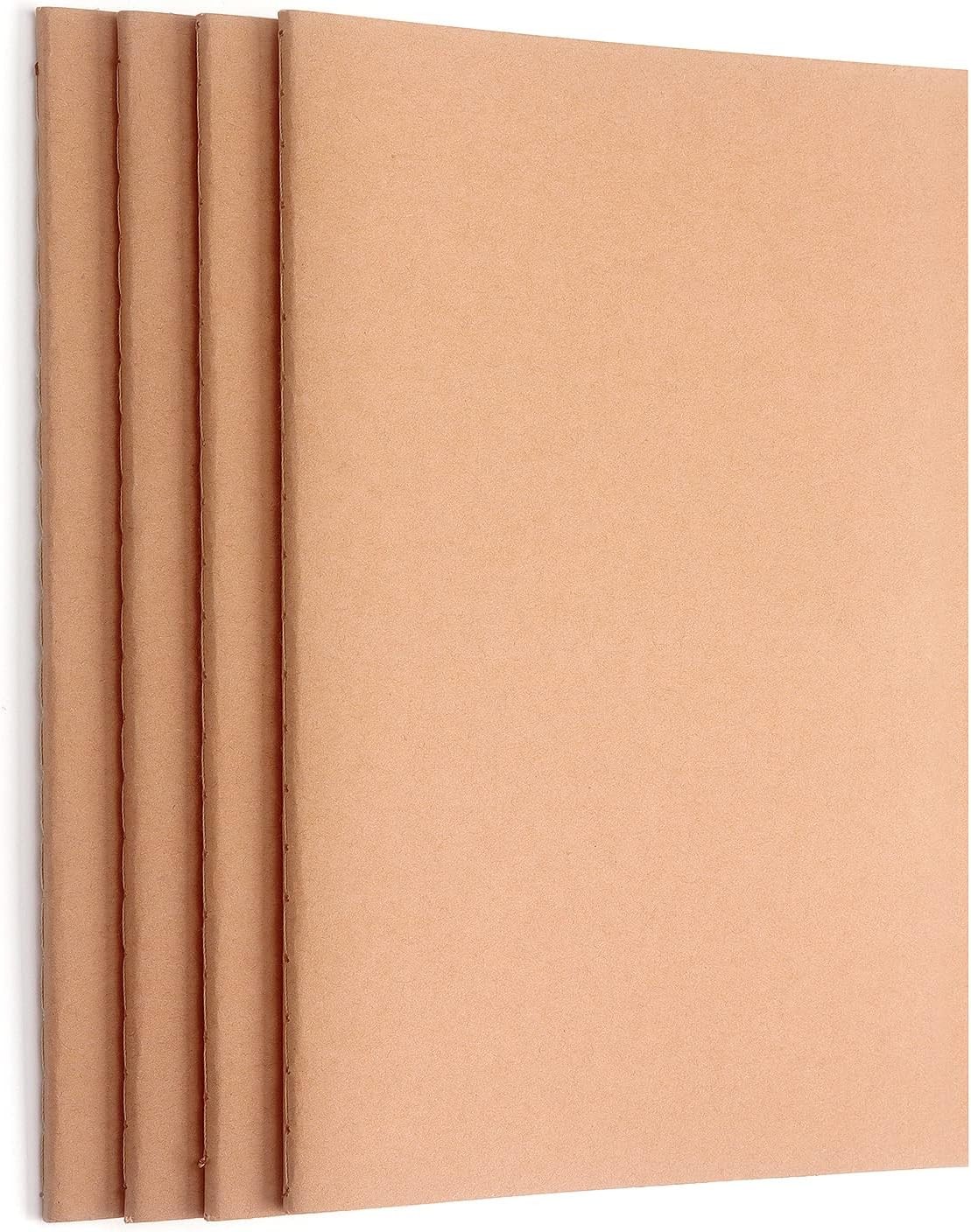 ZZTX 4 Pack Blank Kraft Notebooks, Blank Paper Sketchbooks for Drawing Doodling