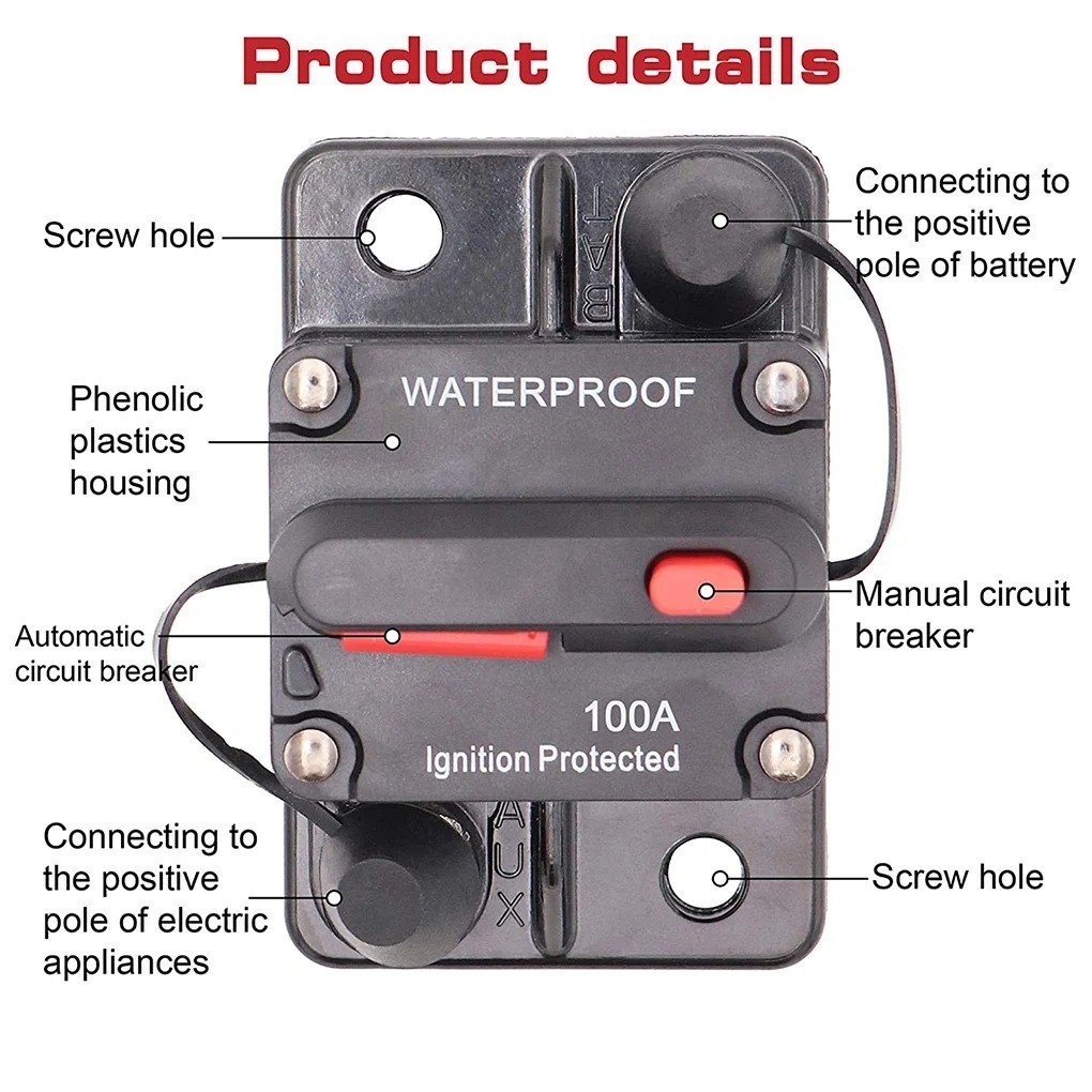 Waterproof Car Circuit Breaker Fuse Reset 30-300 Amp 12V-48V DC Car Boat Auto