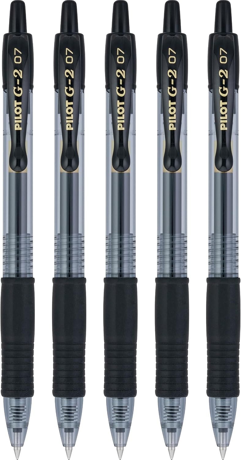 Black Ink G2 Gel Pens, 5-Pack, Fine Point 0.7mm for Everyday Use