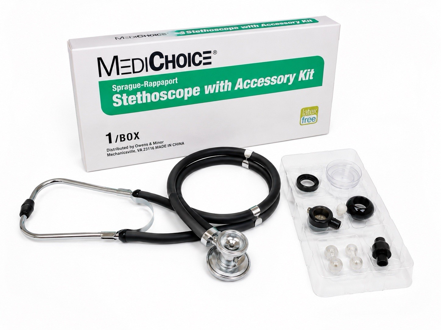 MediChoice Sprague-Rappaport Stethoscope With Accessory Kit Black 994510 New