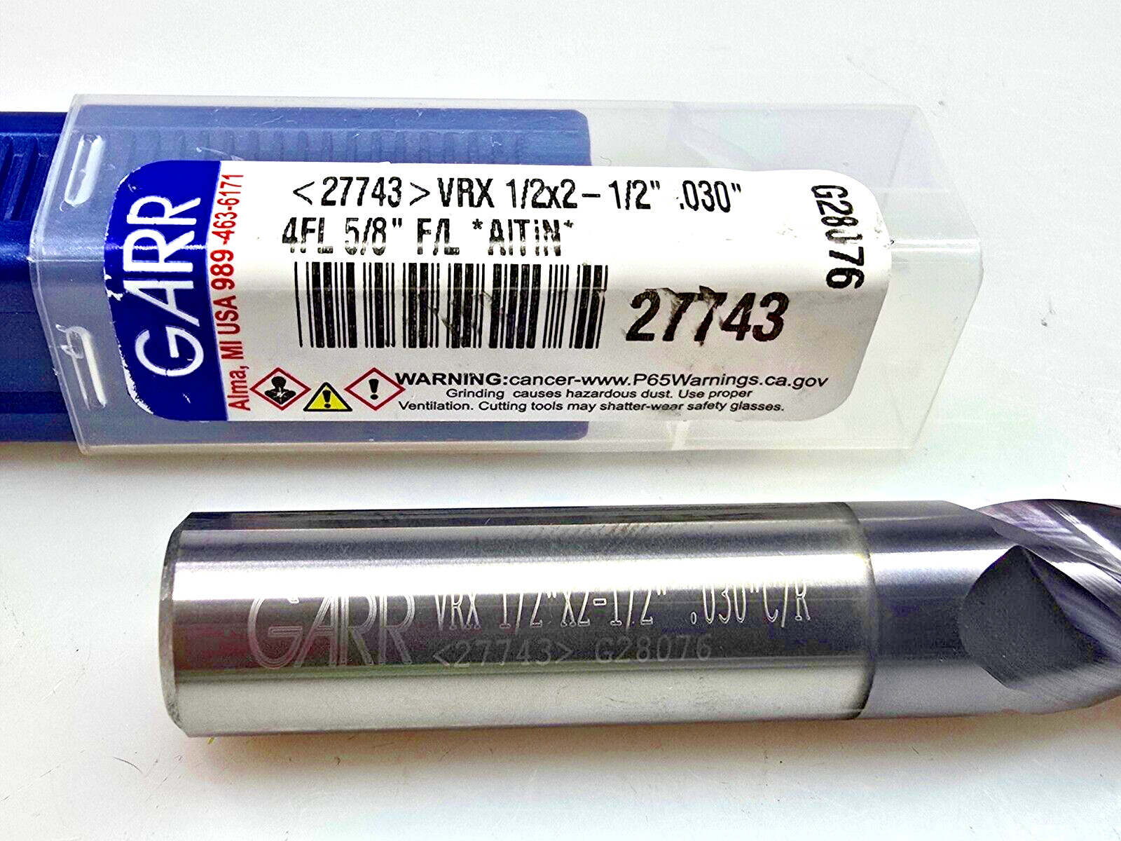 GARR 1/2″ x 1/2 x 5/8 x 2-1/2 R.03 Solid Carbide End Mill 0.5″ 27743 VRX