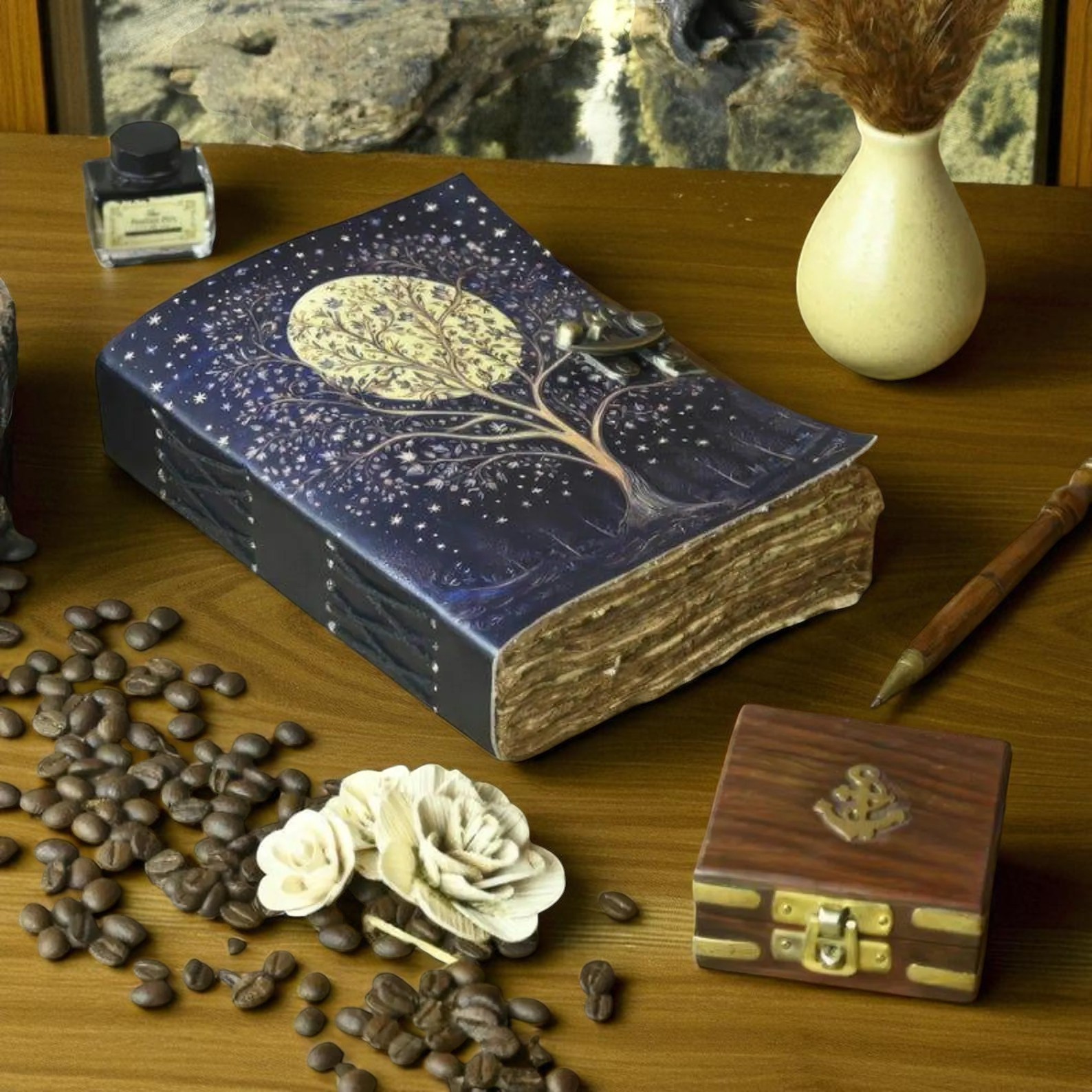 400 Page Large Grimoire leather journal, Print Tree of Life Journal, Blank spell