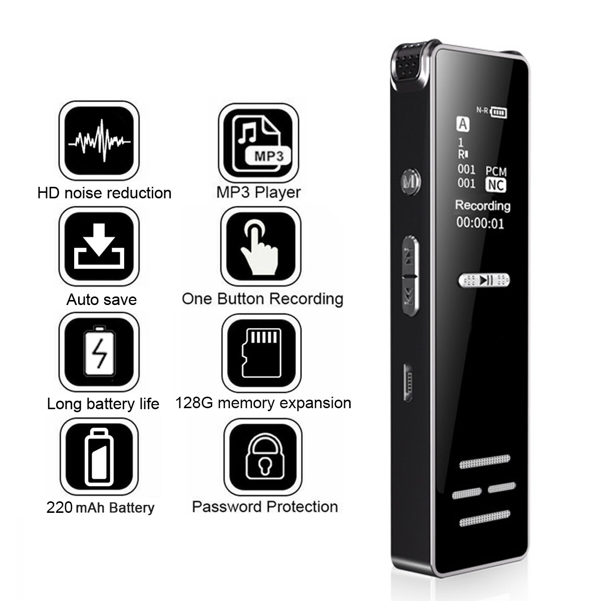 128G Spy Audio Recorder Digital Voice Activated Mini Sound Dictaphone/MP3 Player