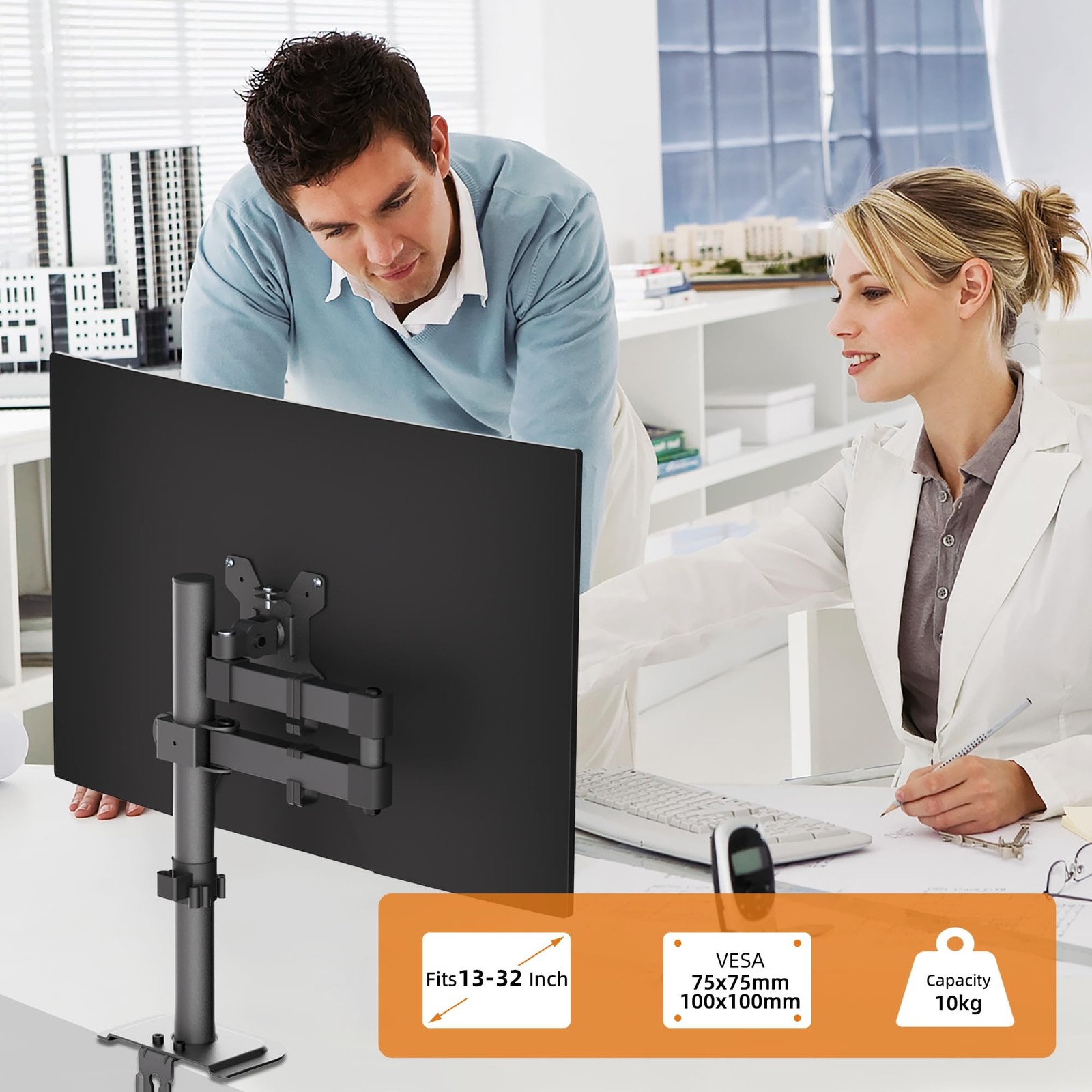 Bracwiser Monitor Mount Single Fully Adjustable Arm Fits One Screen 13-32 inc…