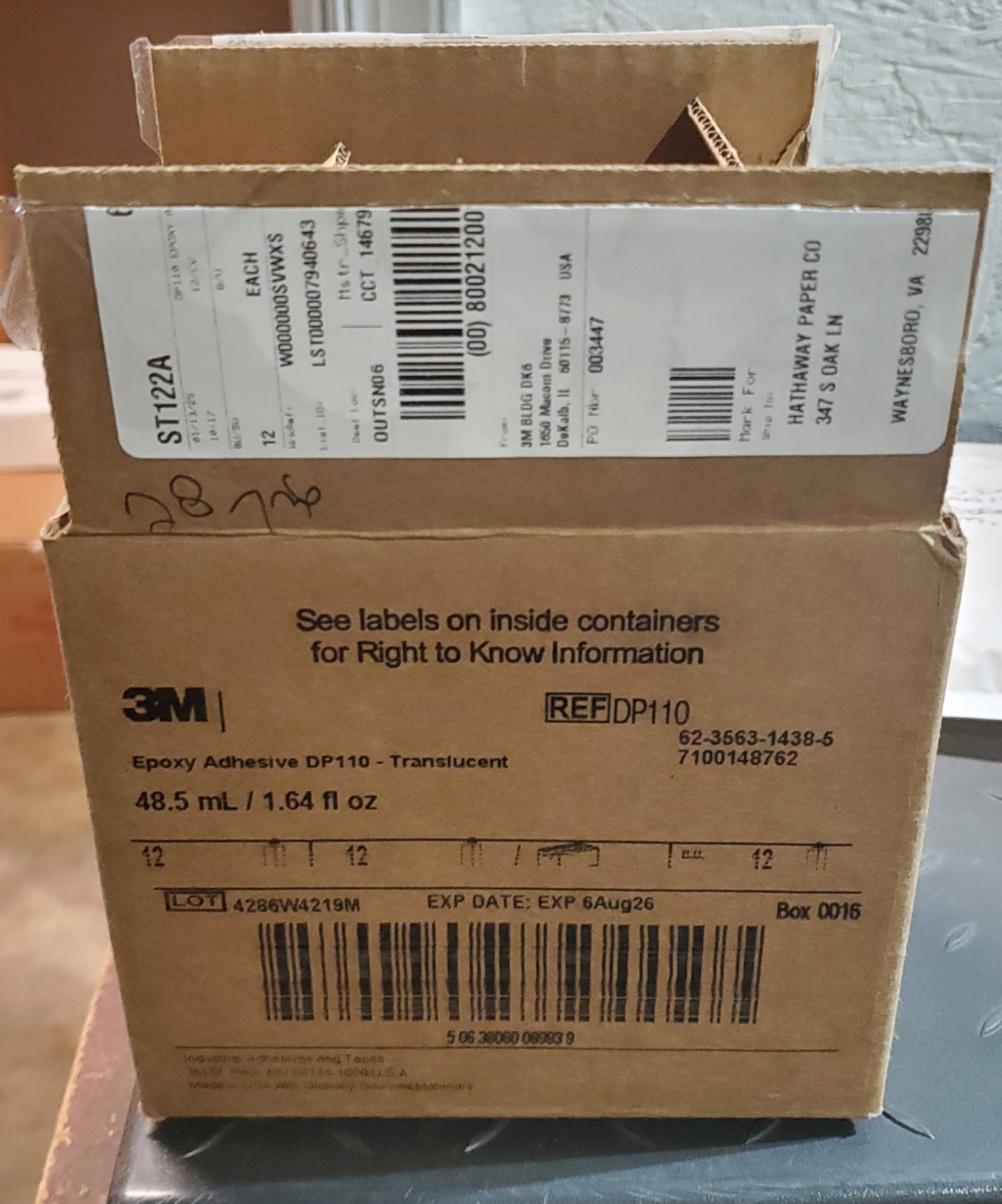$160 3M Scotch-Weld Epoxy Adhesive DP110 Clear 48.5mL Duo-Pak Qty 12 Free UPS