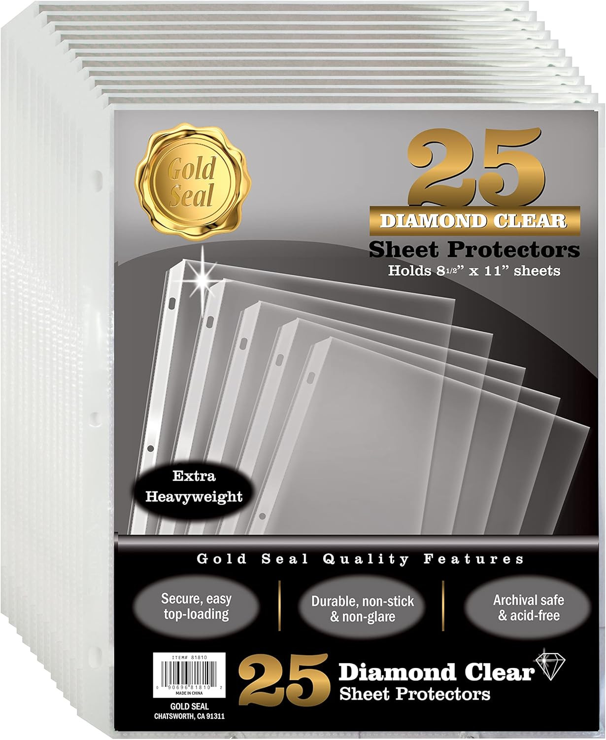 GOLD SEAL Sheet Protectors, 25 Pack 8.5 X 11 Anti-Glare Sheet Protectors for 3 R