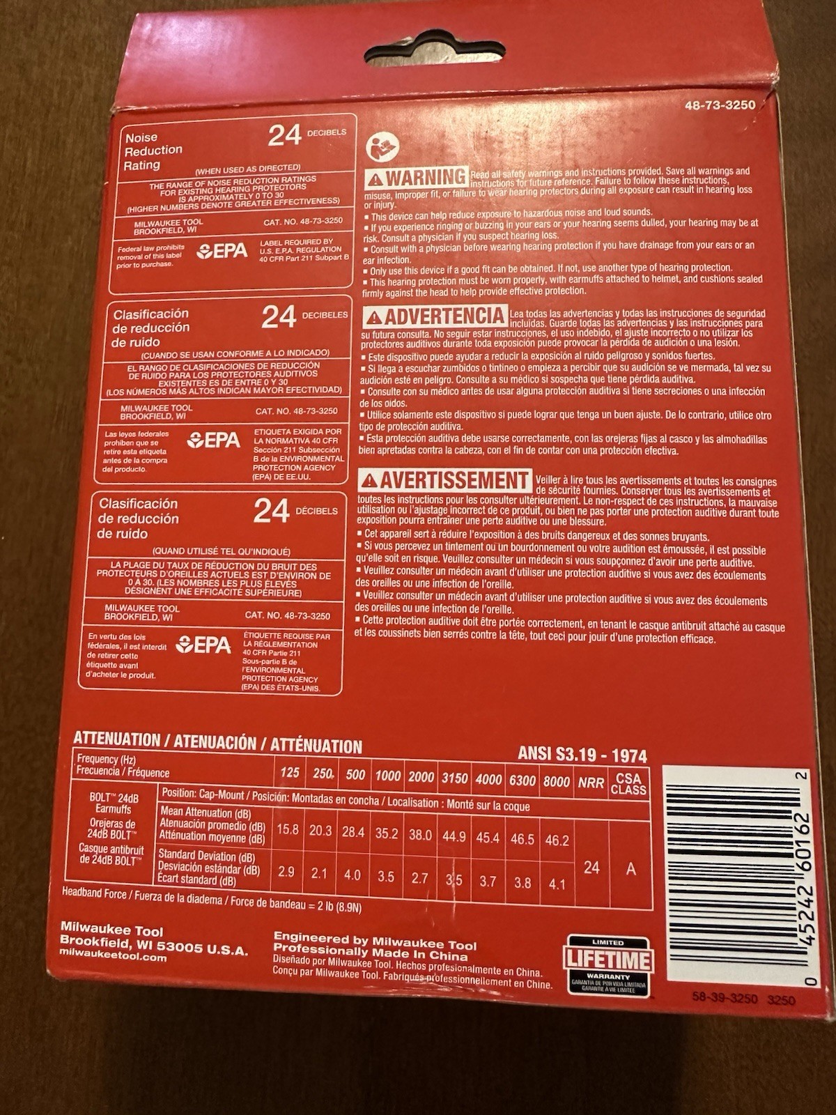 Milwaukee 48-73-3250 BOLT Earmuffs 24dB Helmet Hard Hat Hearing Protection NEW
