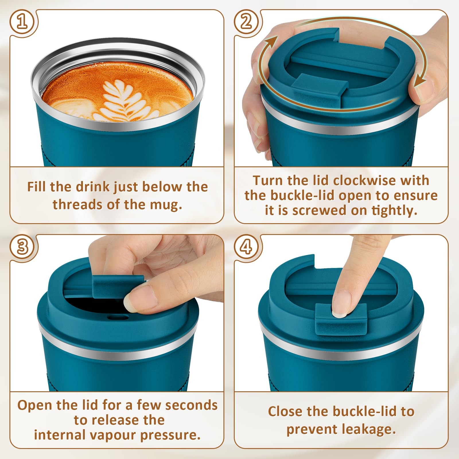 KETIEE Travel Coffee Mug 12oz: Insulated Cup 12.8 Ounces, G1-Blue-A