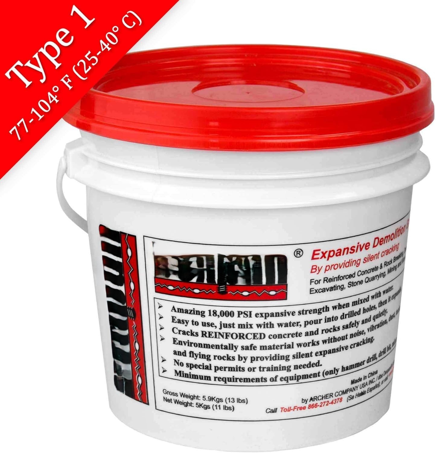 11LB Expansive Demolition Grout for Rock Concrete Breaking Excavating Type 1 77-