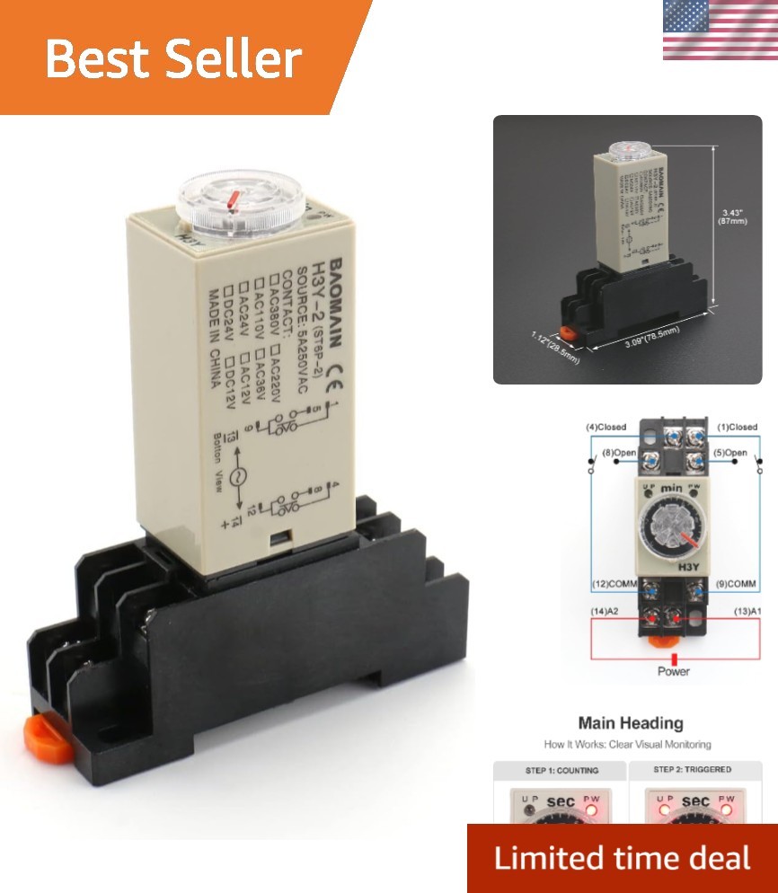 Solid State 10-Minute Time Delay Relay, 8-Pin DPDT, 5A Dual Circuit Control