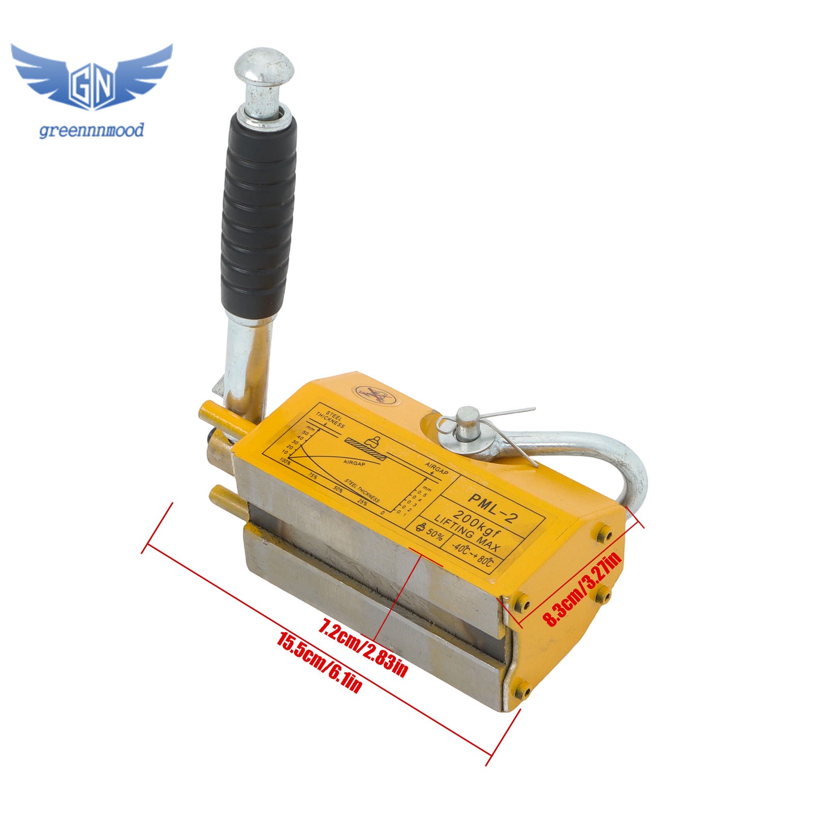 Magnetic Lifter Lifting Magnet Hoist 440lbs / 200 kg 2.5 Safety Factor Yellow