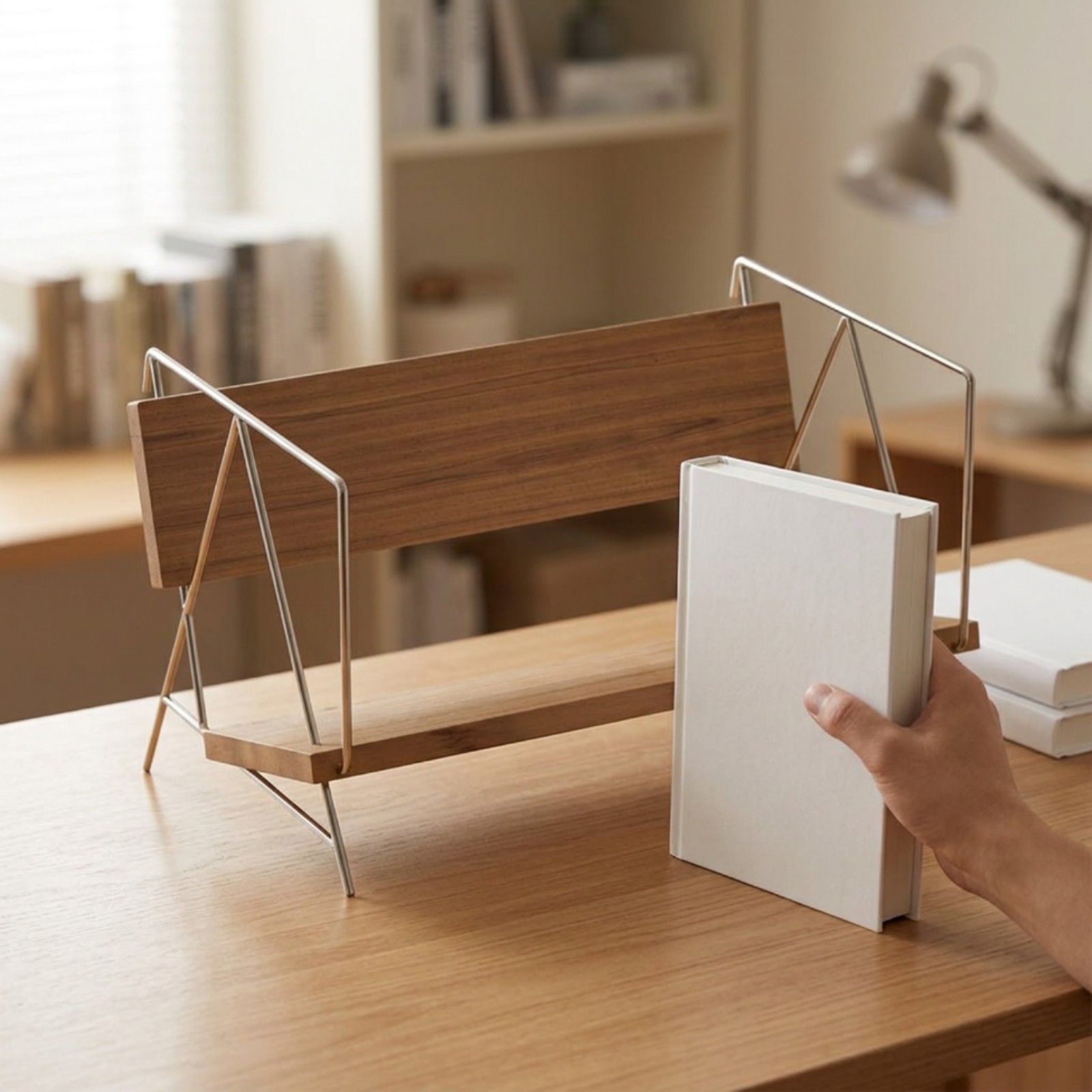 Desktop Book Rack with Slanted Shelf Compact Mini Book Rack Modern for