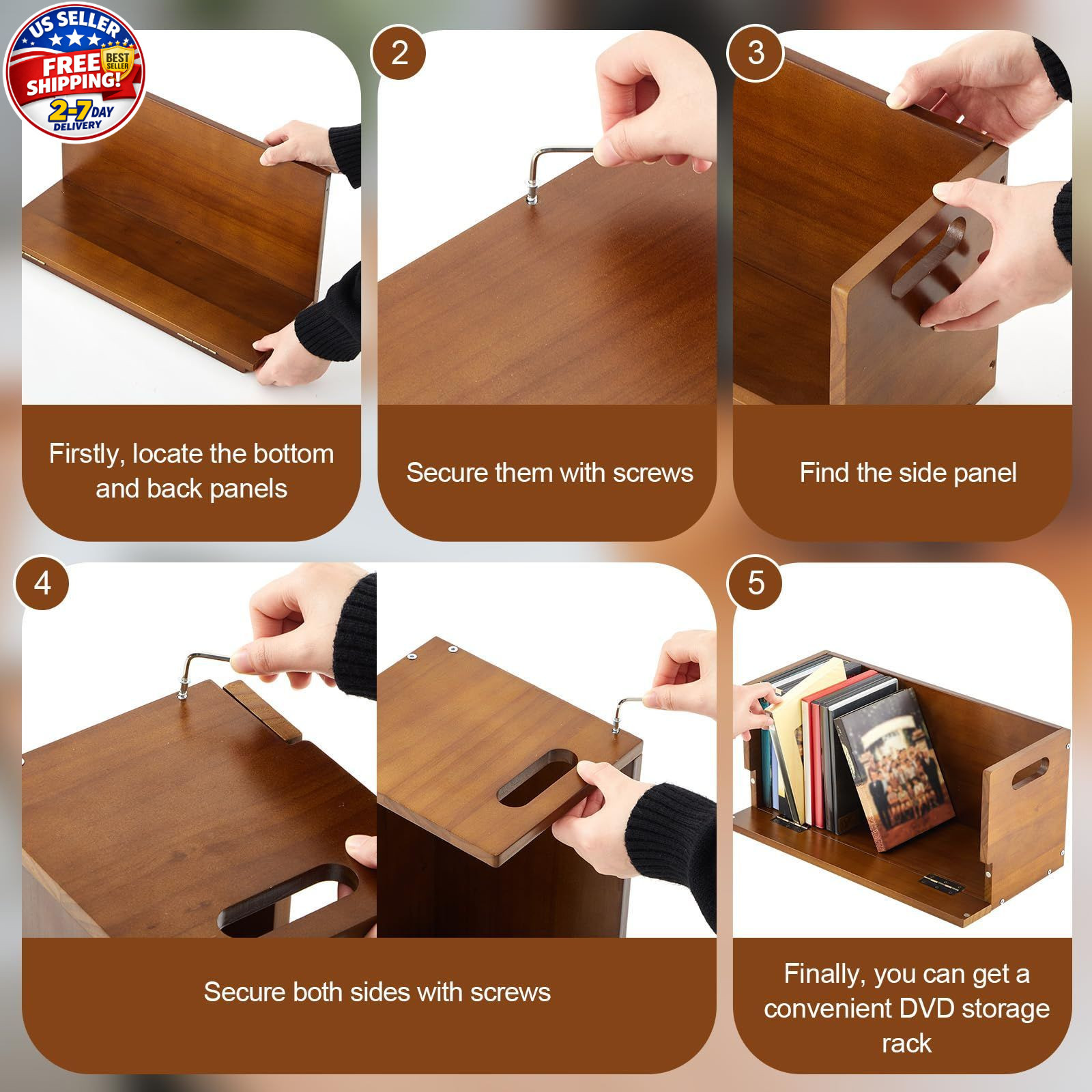 CroBlissful 2 Pack Wooden DVD Storage 16.93 x 9.65 x 3.94 inches, Brown