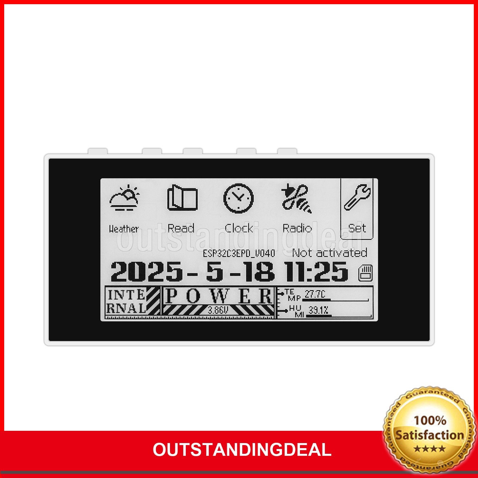 HAMGEEK RW01 Mini E-Ink Reader E-Book Reader (Black Panel) for Weather Clock