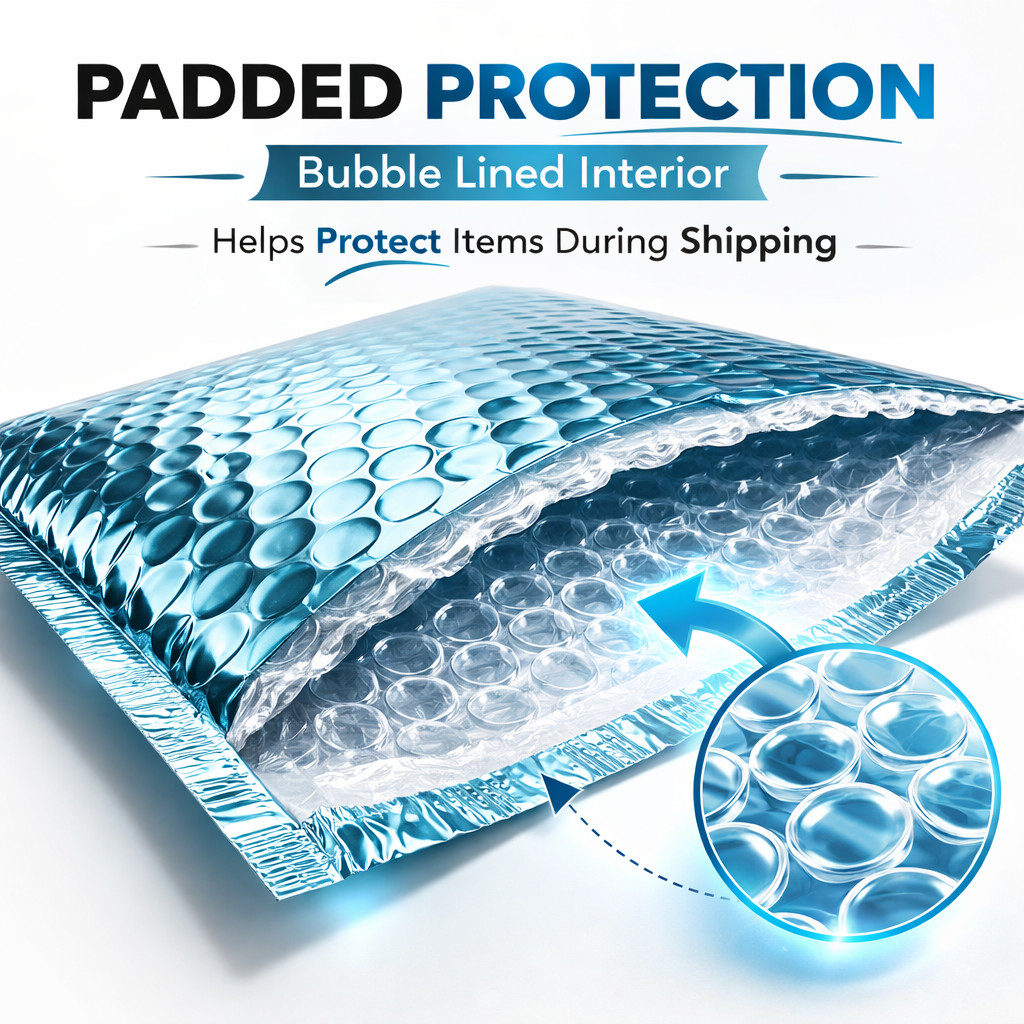 Metallic Ice Blue Bubble Mailers Self Seal Padded Shipping Envelopes