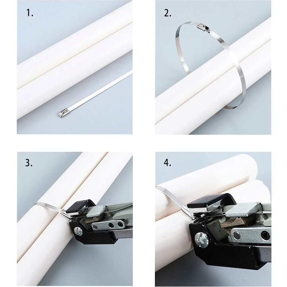 100pcs 304 Stainless Steel Metal Zip Ties Heavy Duty Self-Locking Cable Ties