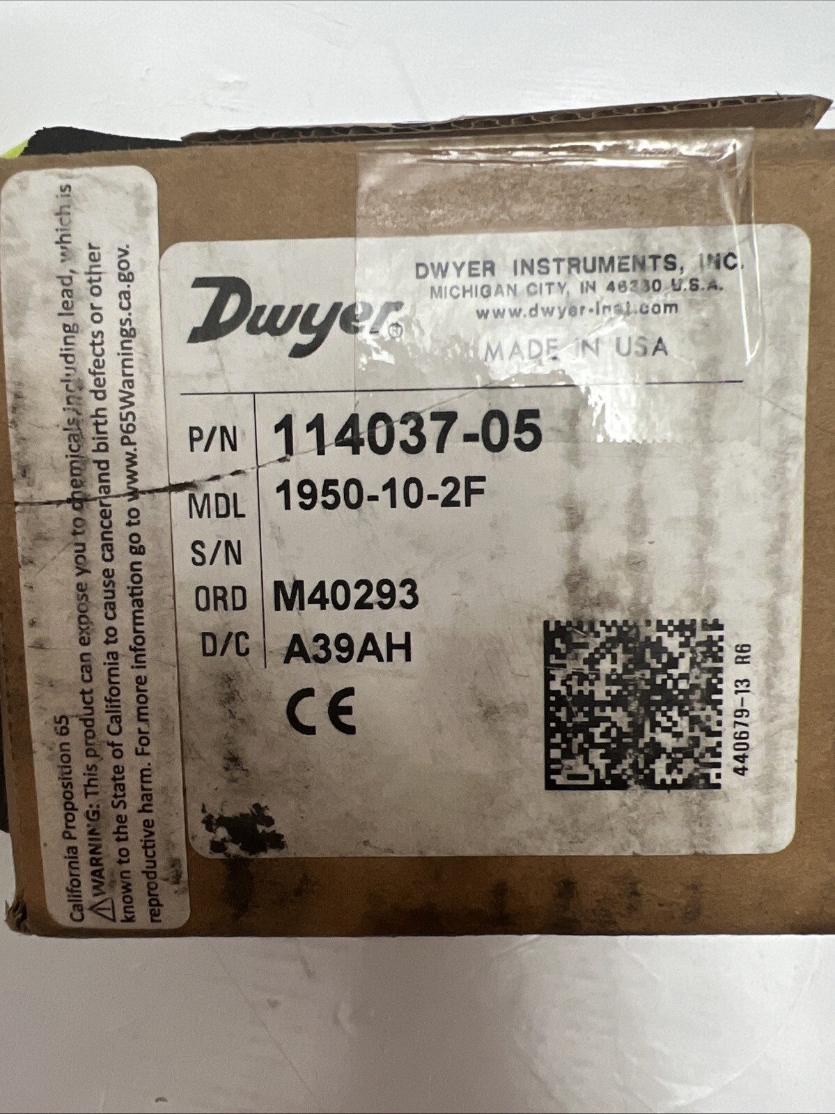 DWYER 1950-10-2F DIFFERENTIAL PRESSURE SWITCH
