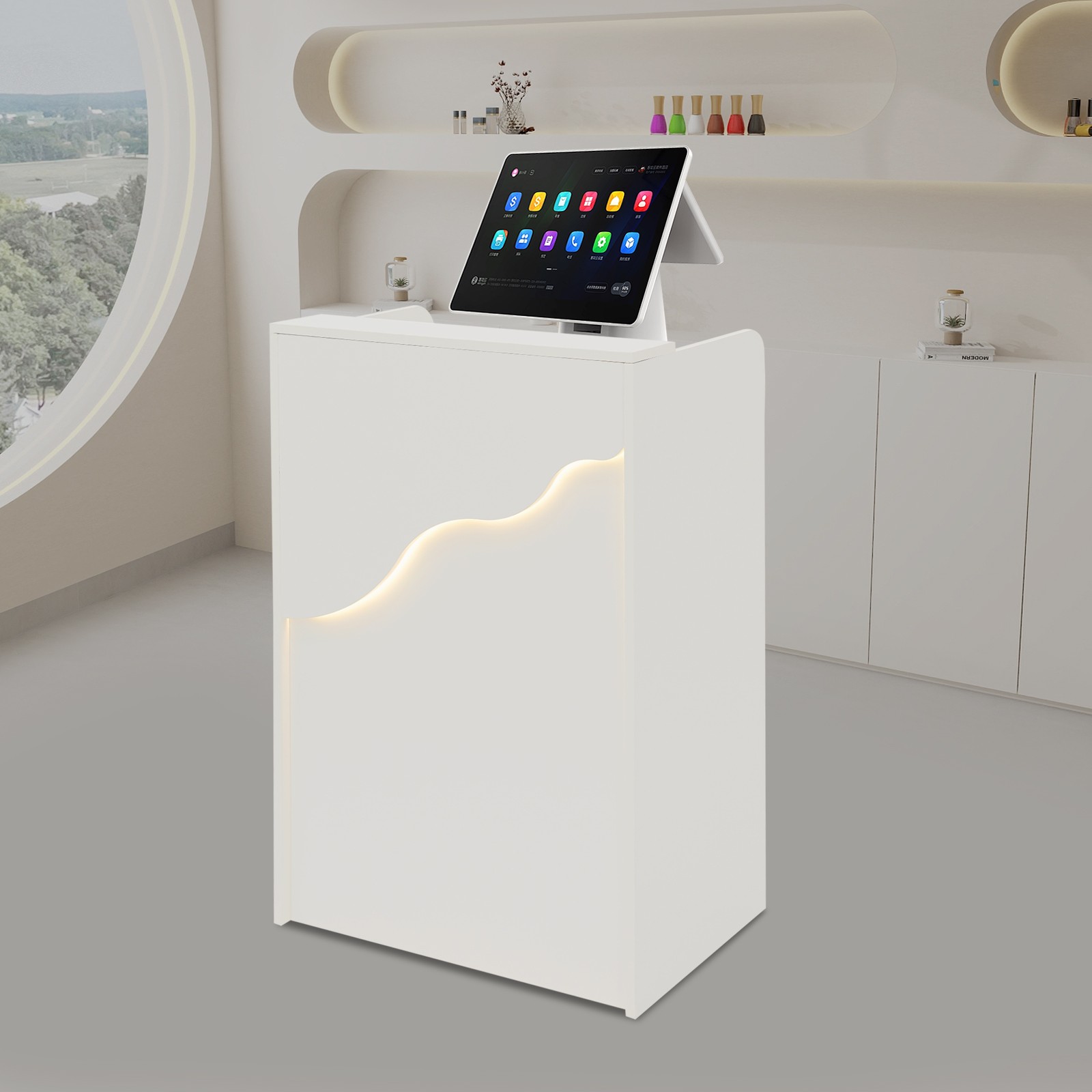 Reception Desk with LED Light, Checkout Counter Reception Desk W/ Storage Drawer