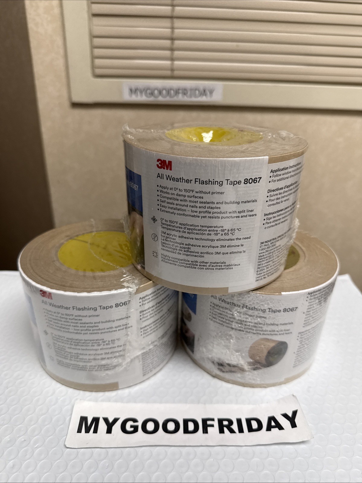 New 3 Pack – 3M 8067 Acrylic All Weather Window Flashing Tape 4 W in. x 75 L ft.