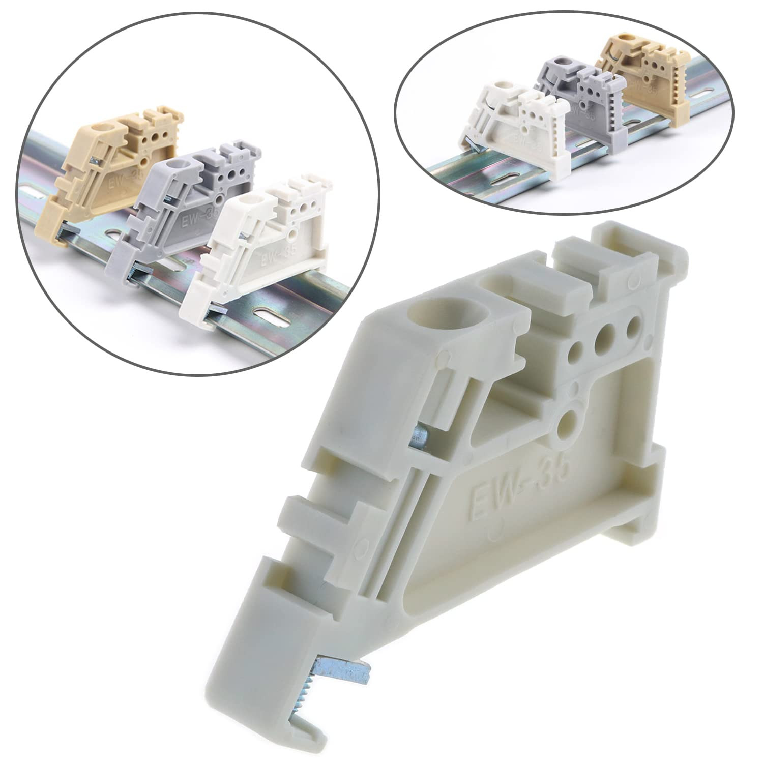 20PCS DIN Rail End Clamps EW35 White 35mm Terminal Block Stoppers End Stops
