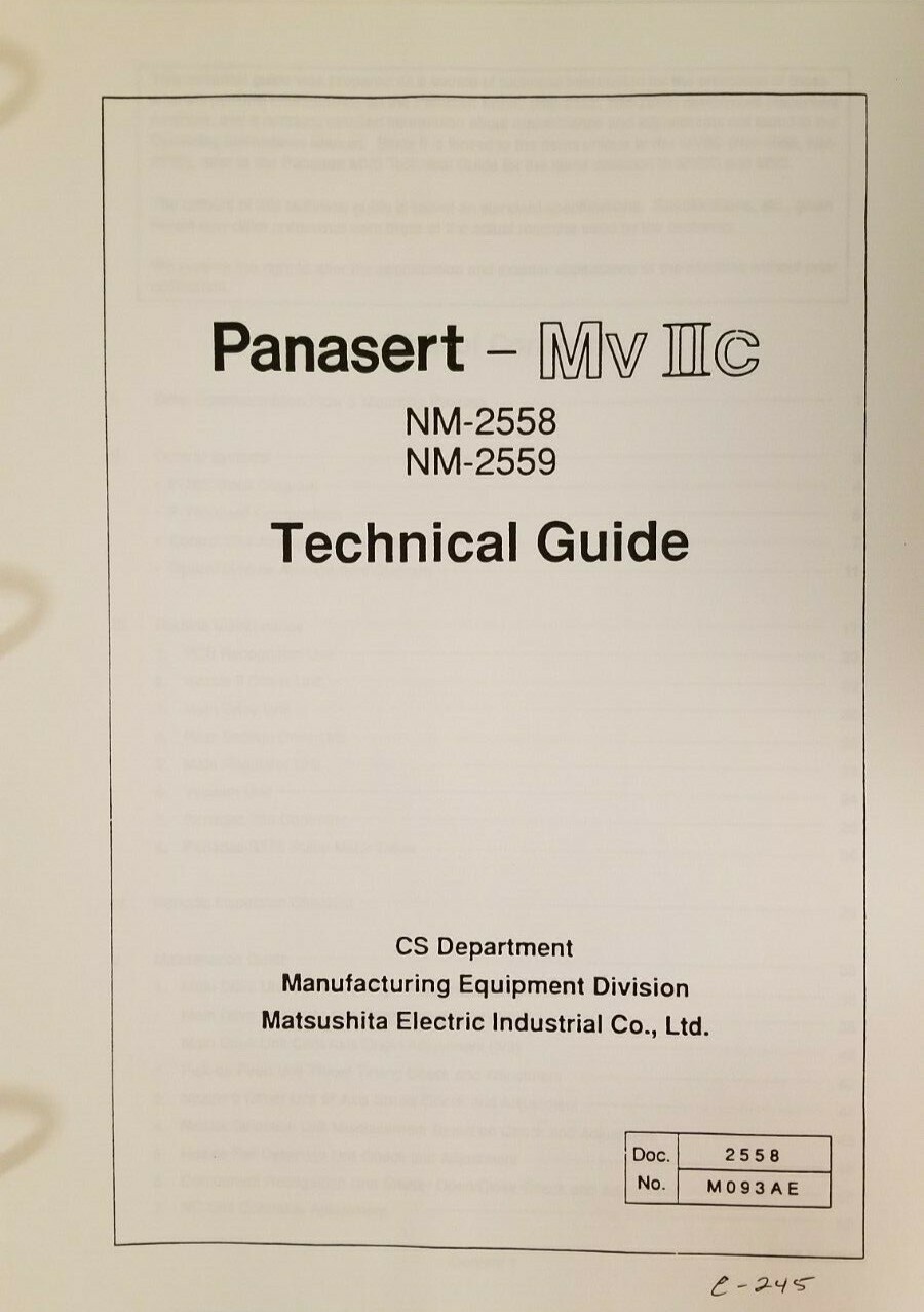 Panasonic Panasert MV-II MV2 Ops,Maint,Tech / MV2C Tech Manual NM-2558 / NM-2559
