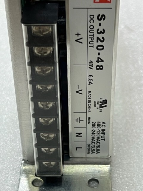 Meanwell S-320-48 Input: 120/240VAC Output: 48VDC 6.5A Power Supply Unit Used