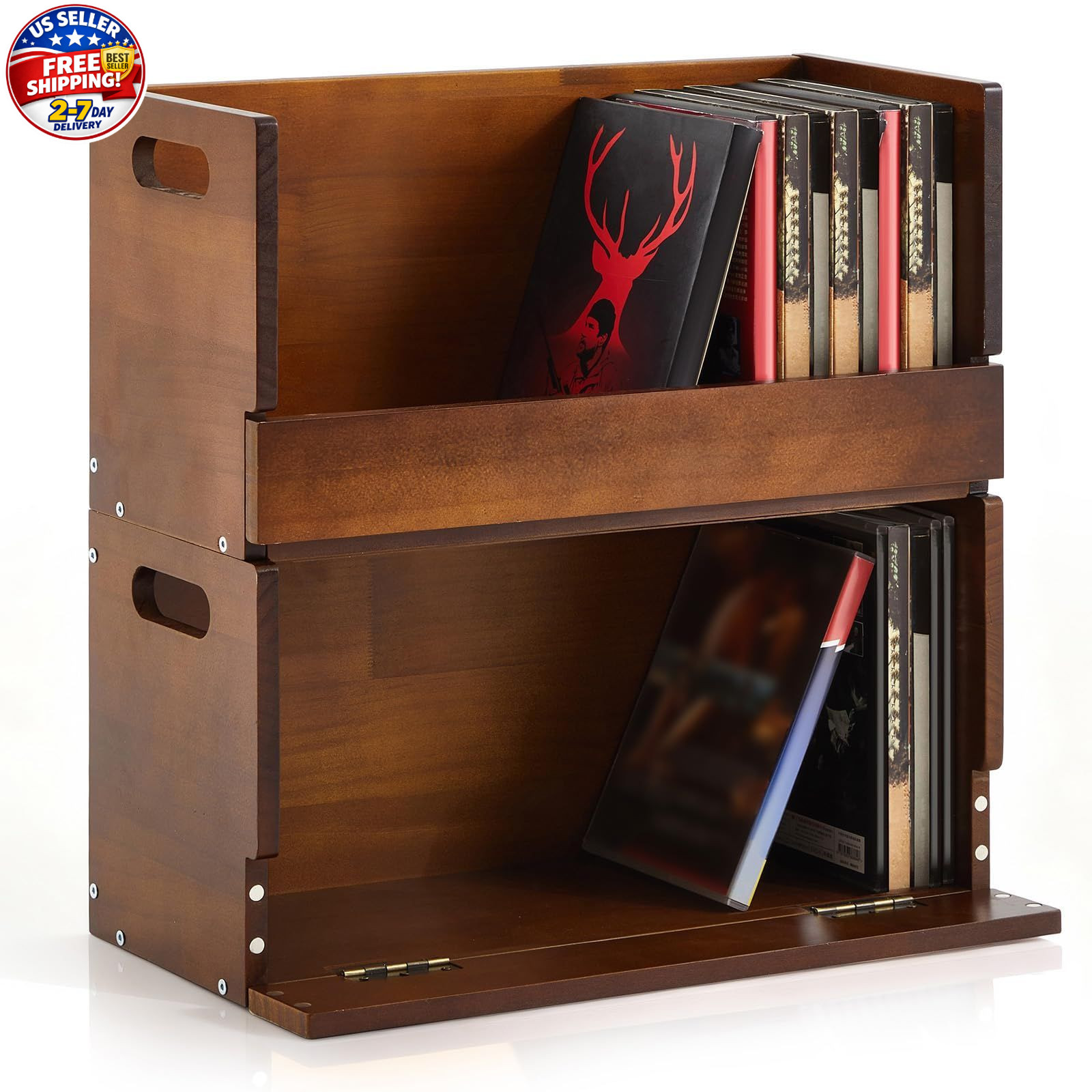 CroBlissful 2 Pack Wooden DVD Storage 16.93 x 9.65 x 3.94 inches, Brown