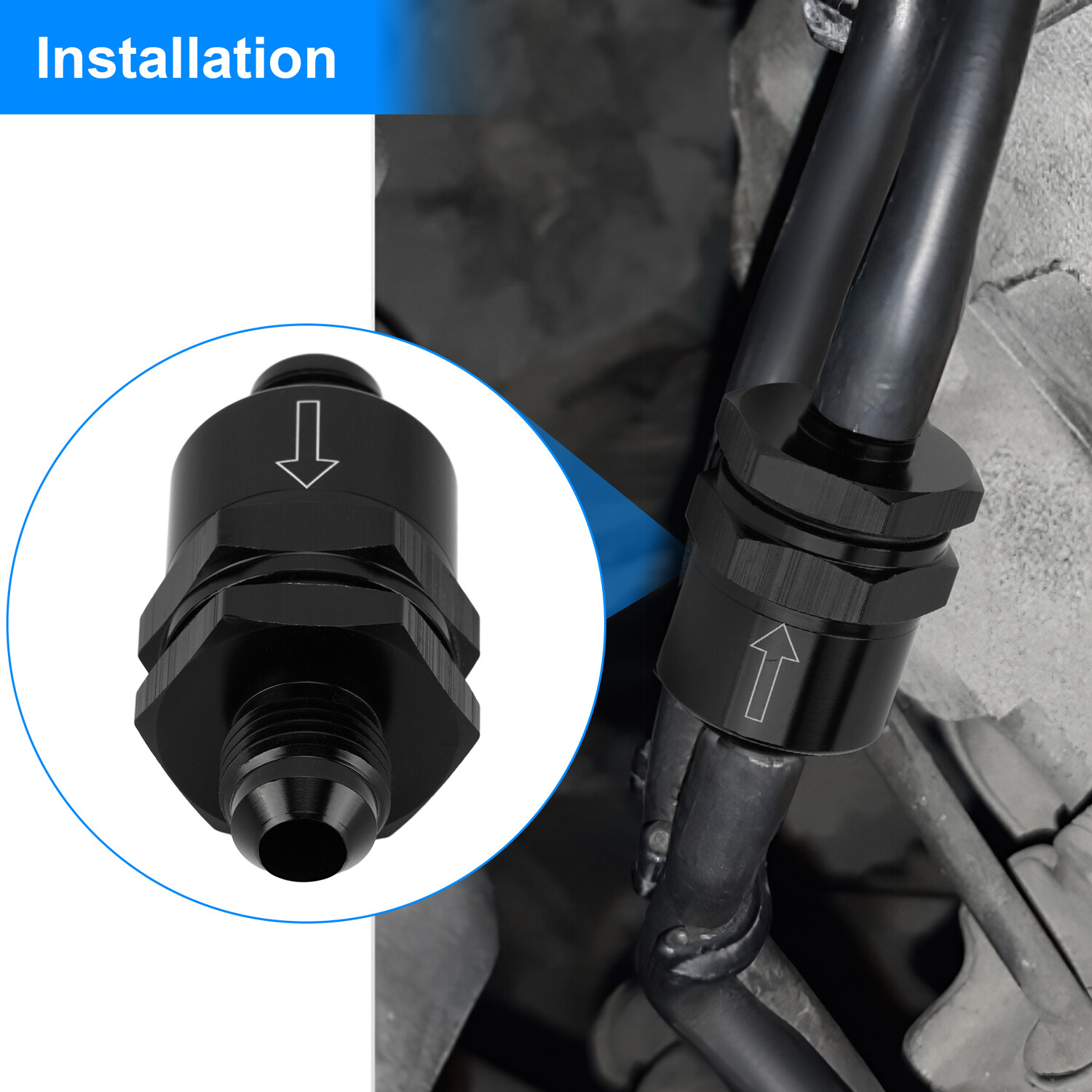 6AN Non Return One Way Inline Check Valve Fitting Aluminum-Black