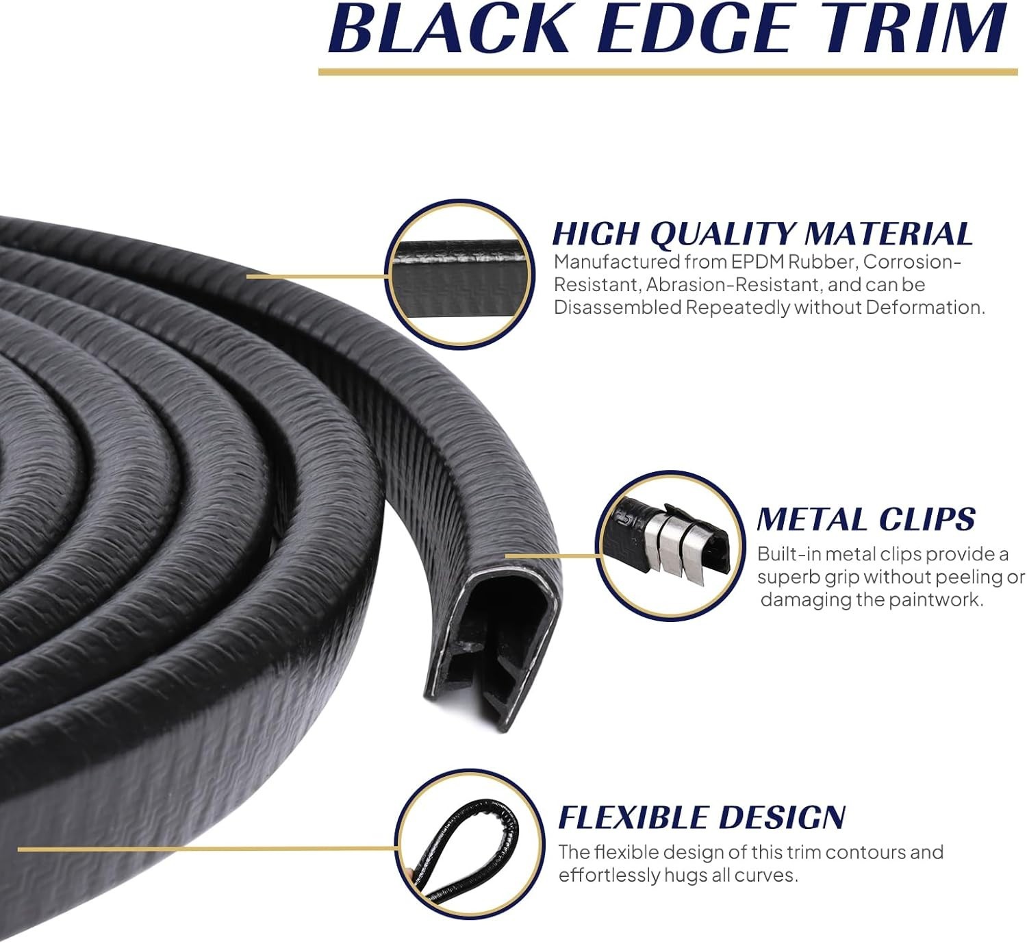 Edge Trim Black U-Channel Rubber Trim Edge with Metal 1/2″ X 3/8″ – Fit Gap 3…