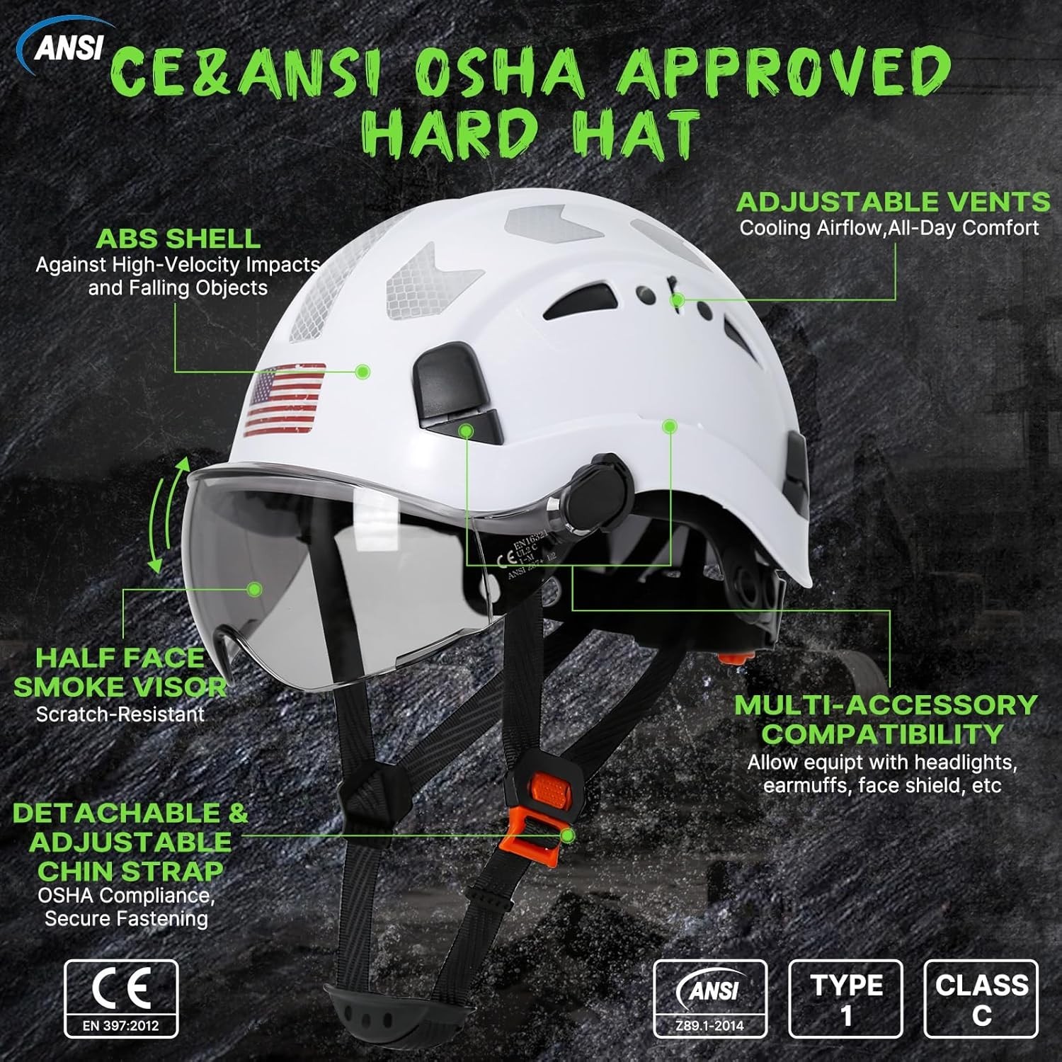Casco de seguridad ABS ajustable para construcción y escalada talla única US NEW