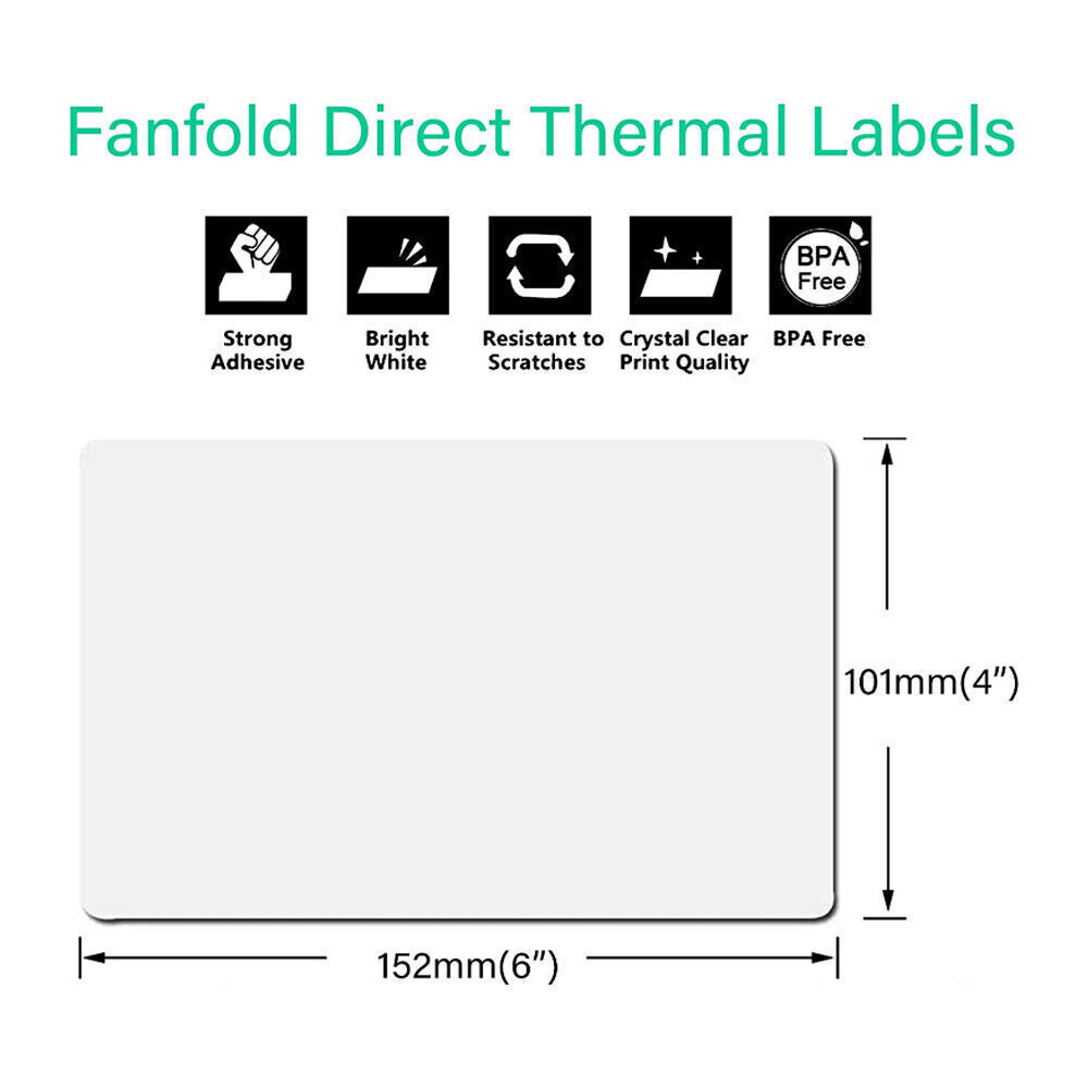 500/Stack 4x 6 Fanfold Direct Thermal Shipping Labels for Zebra & Rollo Printers