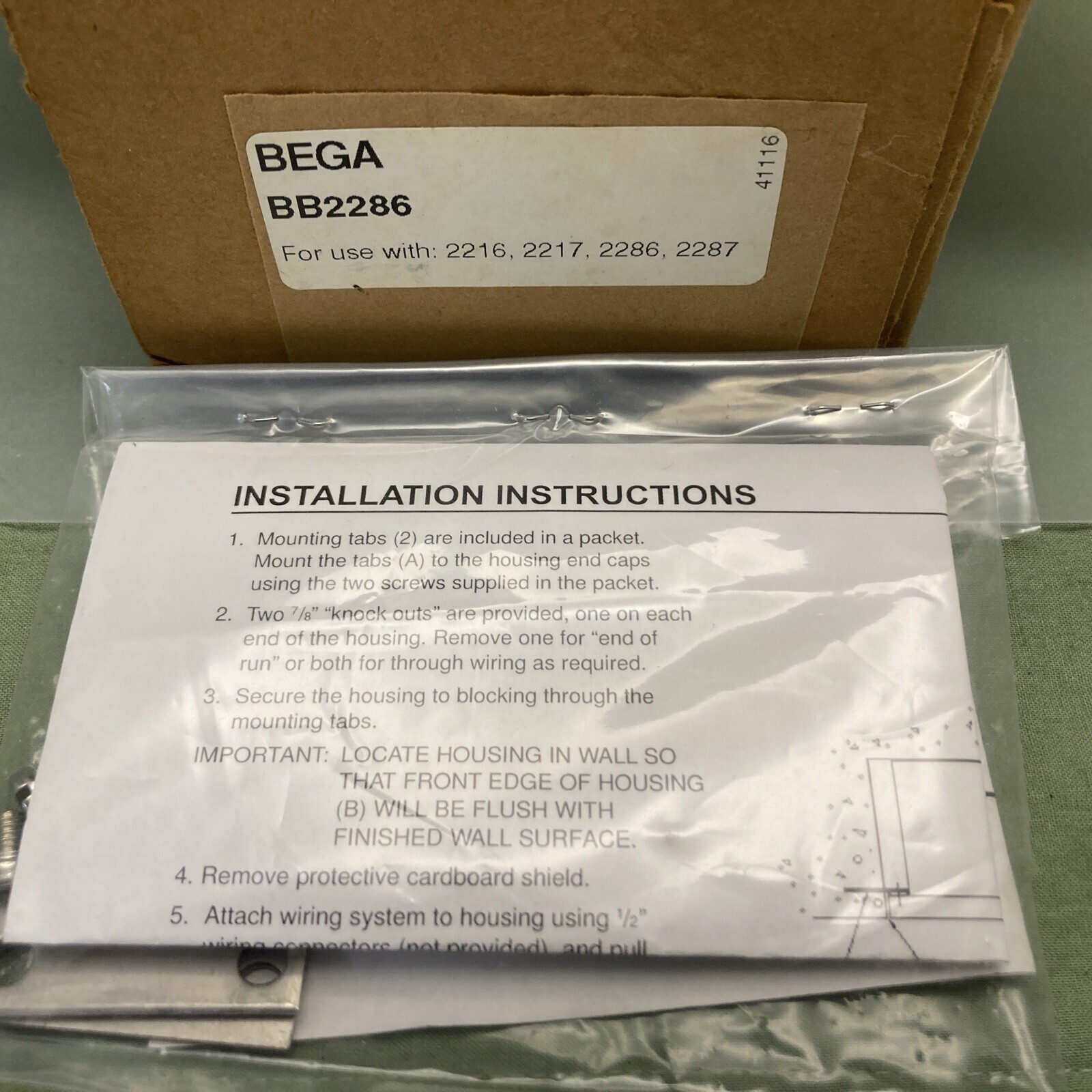 NEW BEGA BB2286 RECESSED LIGHTING HOUSING USED W/ 2216,2217,2286,2287