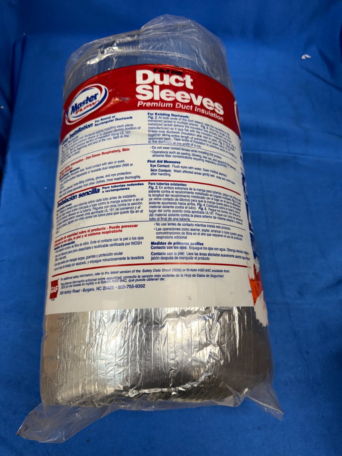 Master Flow 8 in x 5 ft R-6 Insulated Duct Sleeve HVAC Wrap Open Box