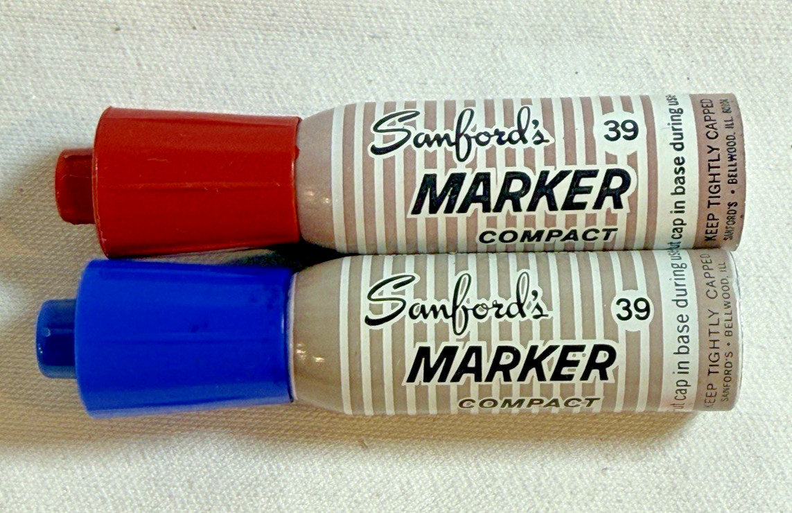 PAIR of Vintage Sanford’s Compact Permanent Marker Red and Blue, Made In USA