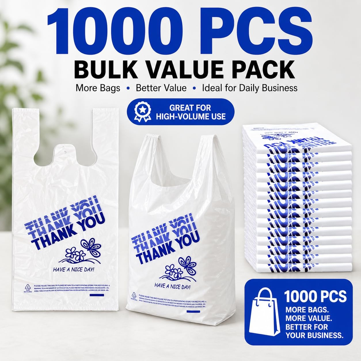 YoYoRain. (1000 Count Thank you bags, Plastic Bags with handle, retail shoppi…