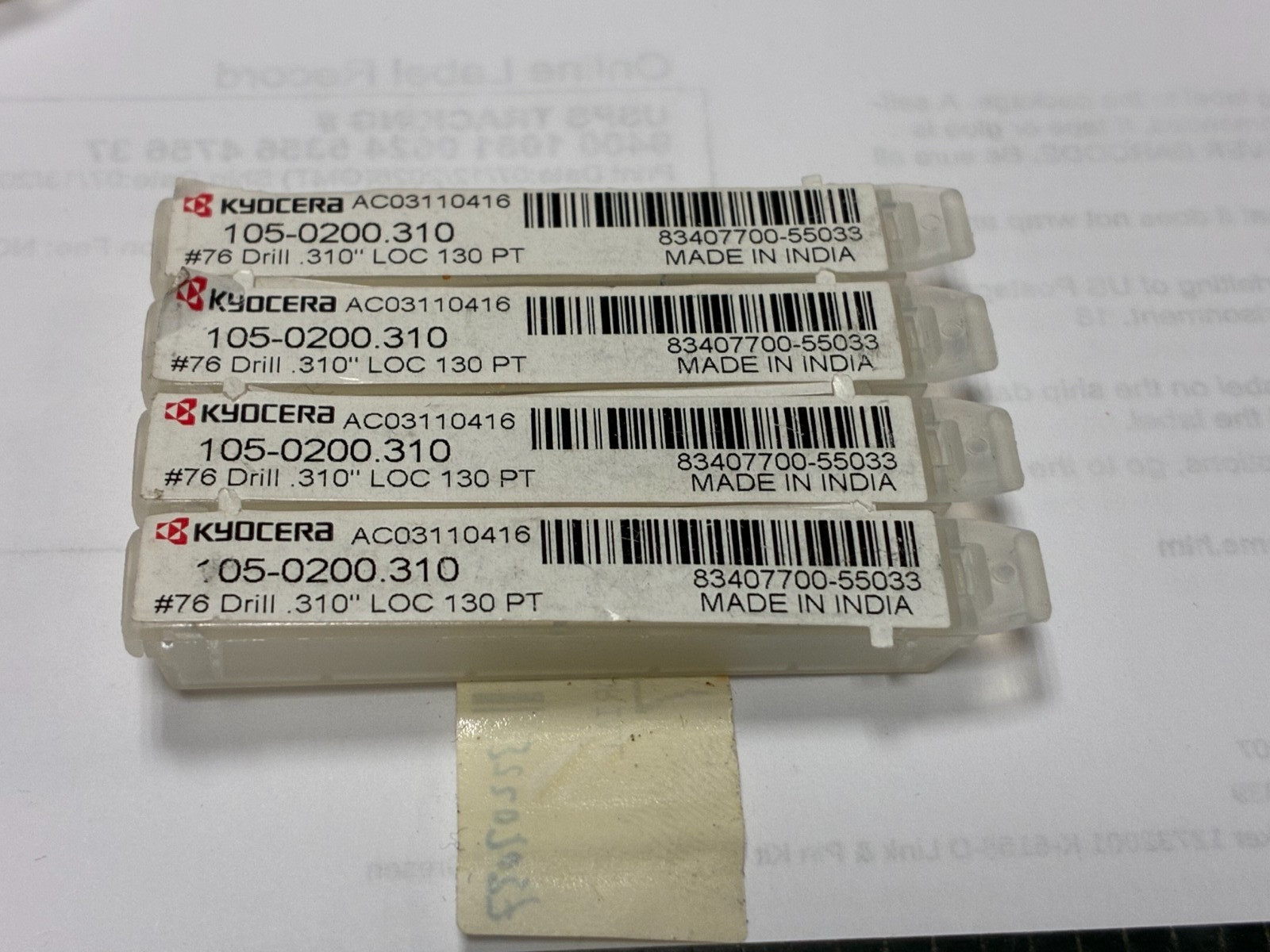 Lot of 4, SGS Kyocera 07293, Solid Carbide Circuit Board Drills, #76, 130°