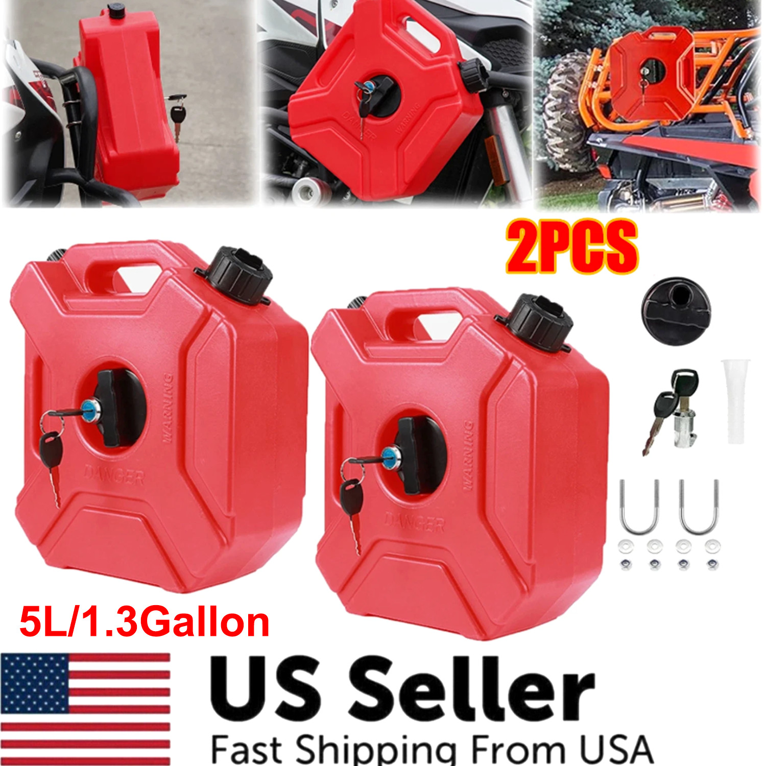 2X 5L Extra Gas Can Petrol Spare Tank Container For Car Motorcycles 1.3Gallon
