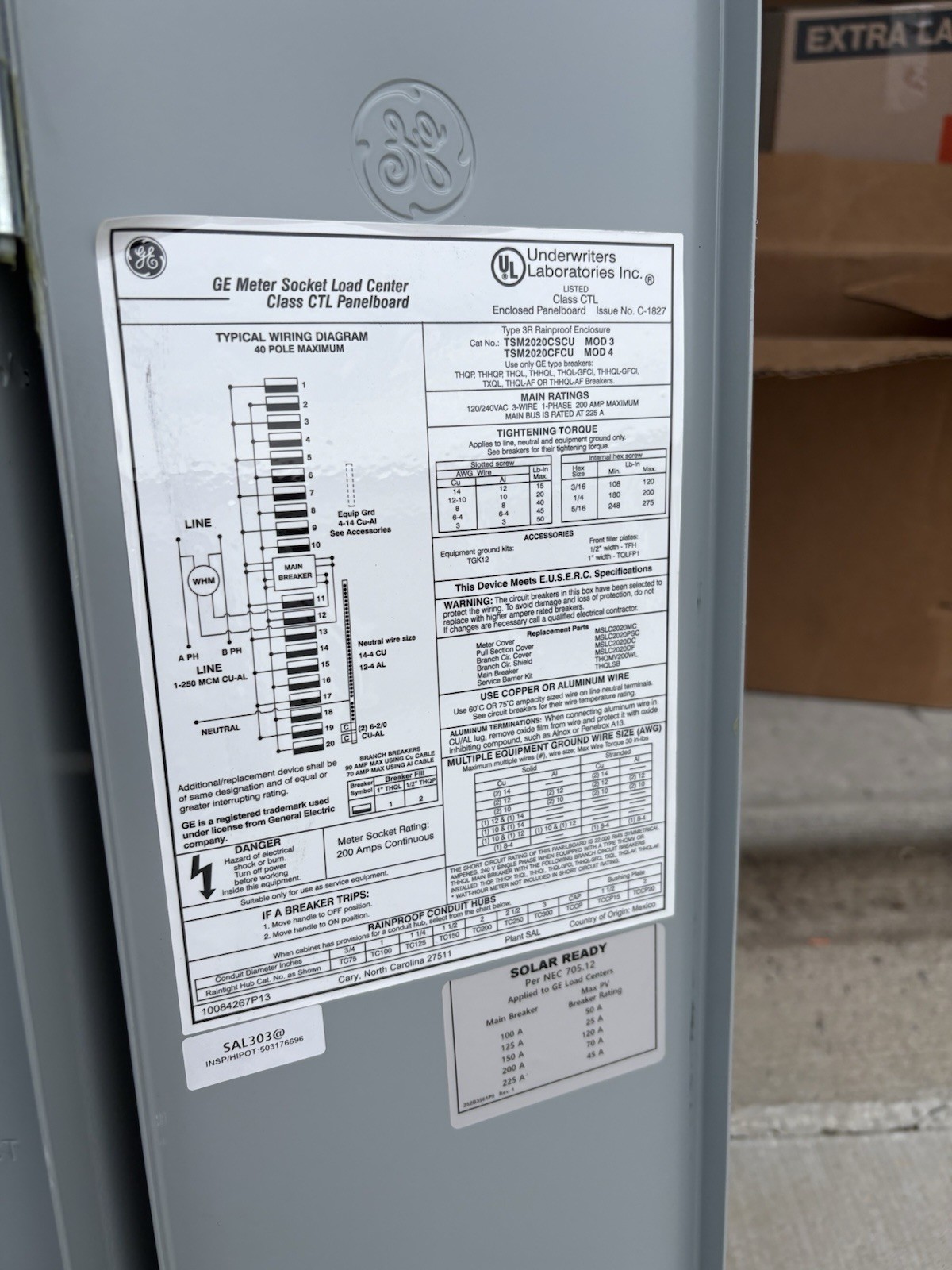 GE TSM2020CFCU Semi Flush/Combination Meter Socket Load Center 200A NEW Nema 3R