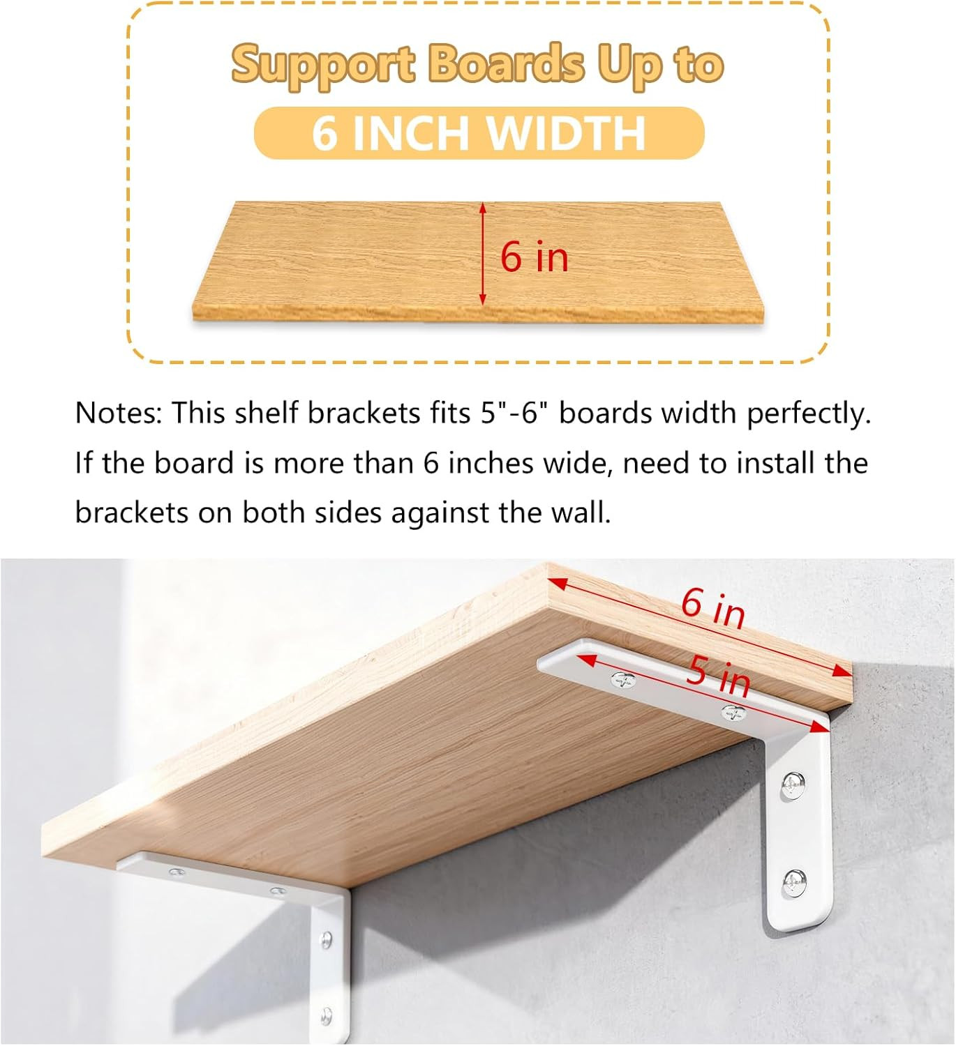 6PCS White L Bracket 5×2 Shelf Support Corner Brace 42lb Heavy Duty